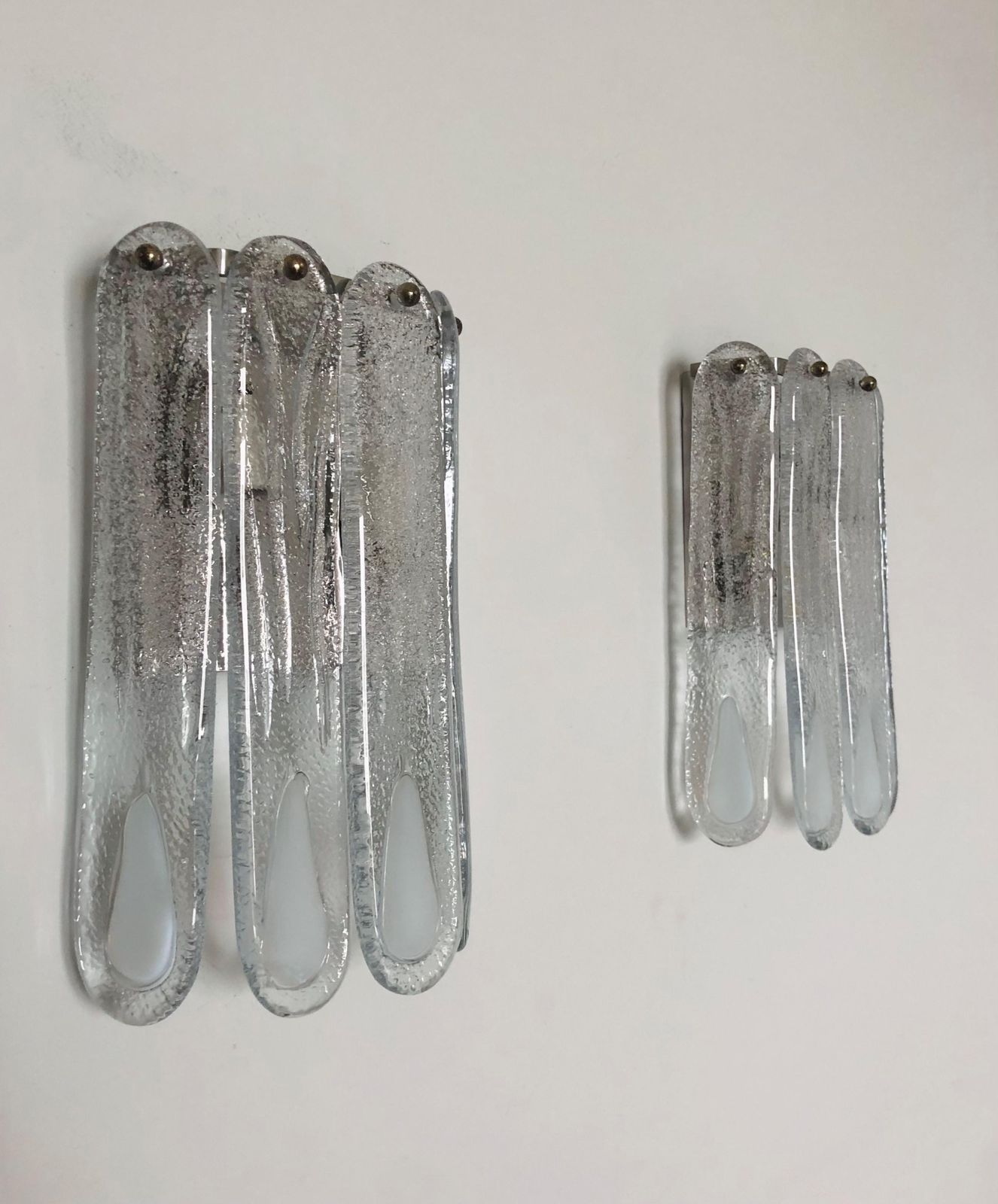 Italian Mid Century Pair Of White Murano Glass Wall Sconces By Mazzega, 1970s photo furniture