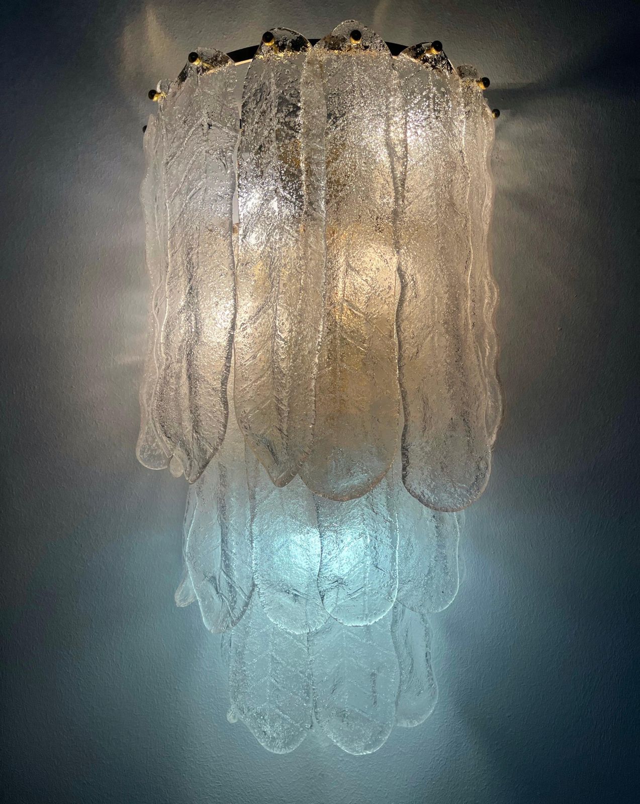 Unique Large Italian Midcenturypair Of Murano Wall Sconces By Mazzega, 1970s photo for sale