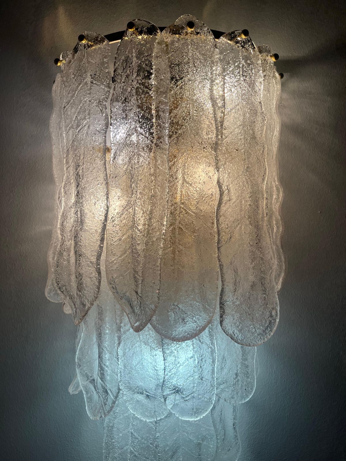 Lighting Unique Large Italian Midcenturypair Of Murano Wall Sconces By Mazzega, 1970s photo