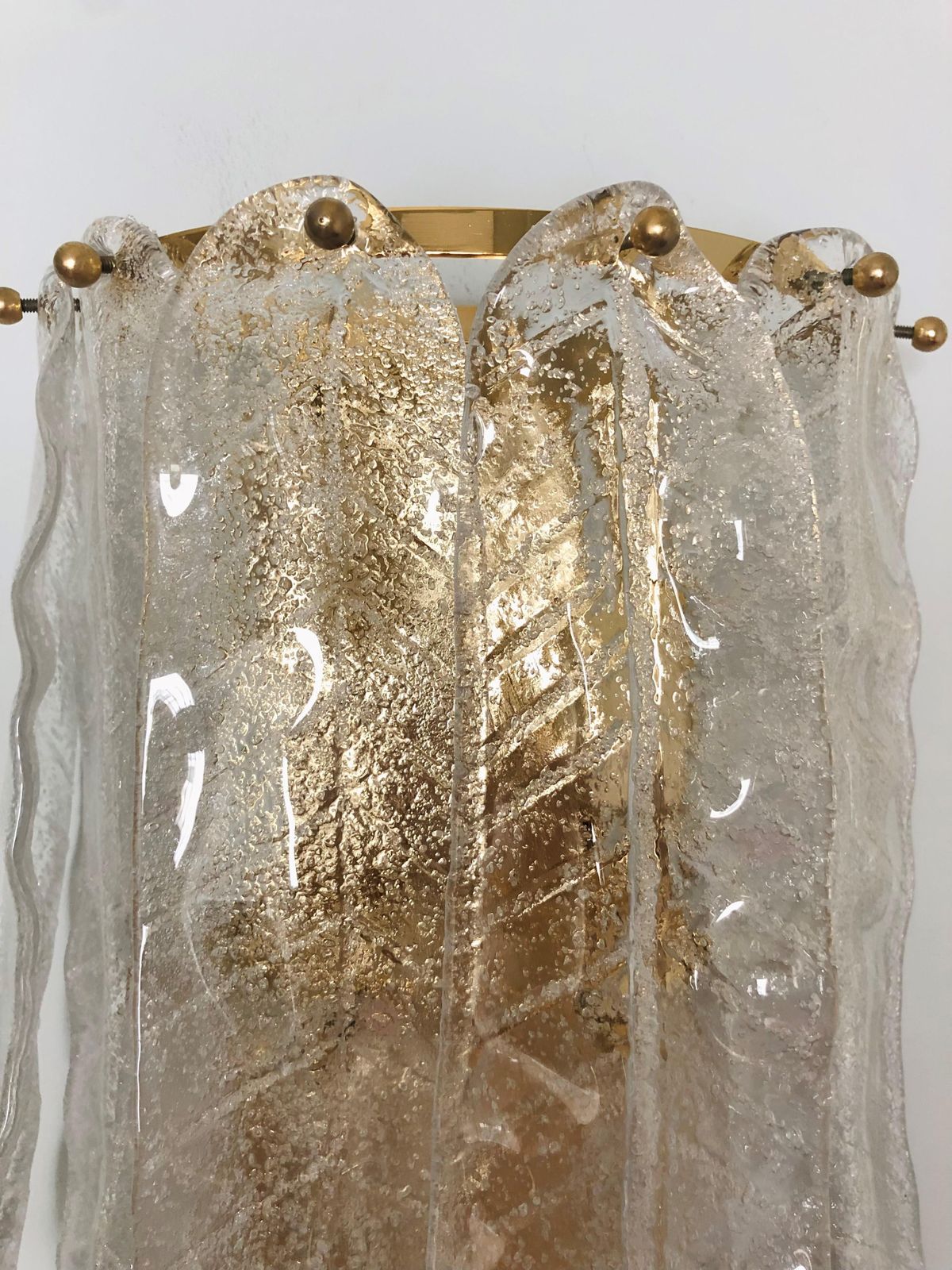 Italian Midcentury Large Pair Of Leaf Murano Wall Sconces By Mazzega, 1970s photo vintage