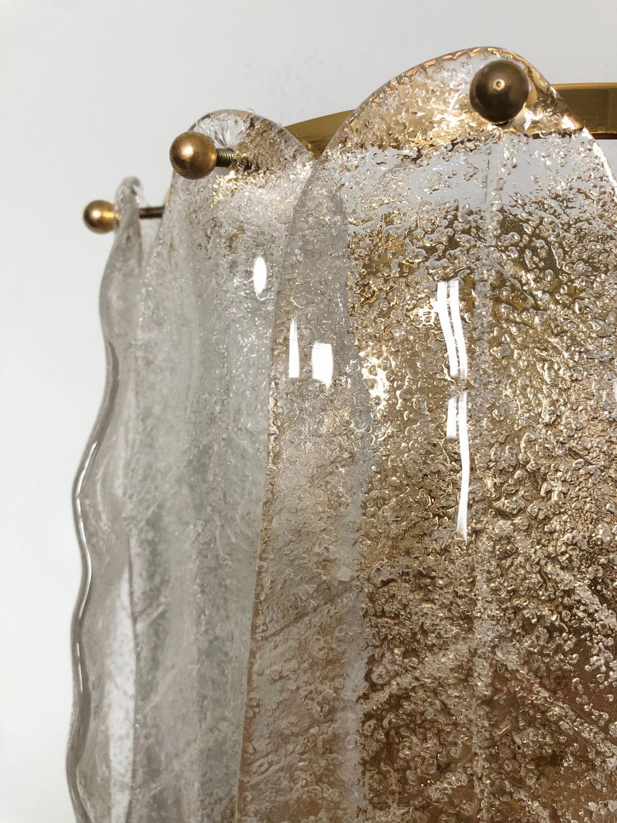Lighting Italian Midcentury Large Pair Of Leaf Murano Wall Sconces By Mazzega, 1970s photo