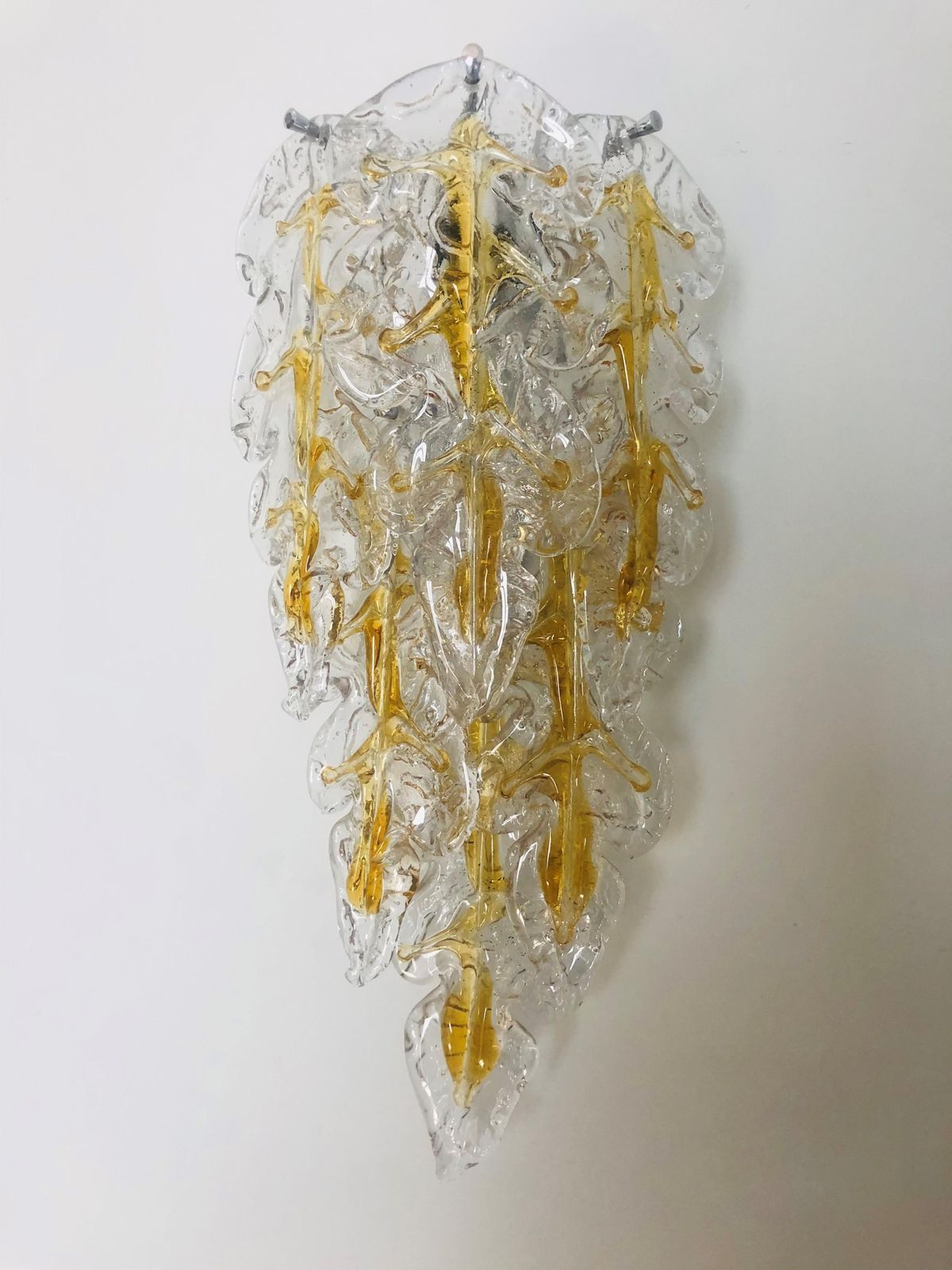 Italian Lomg Midcentury Amber Murano Glass Leaf Wall Sconce By Mazzega, 1970s photo furniture