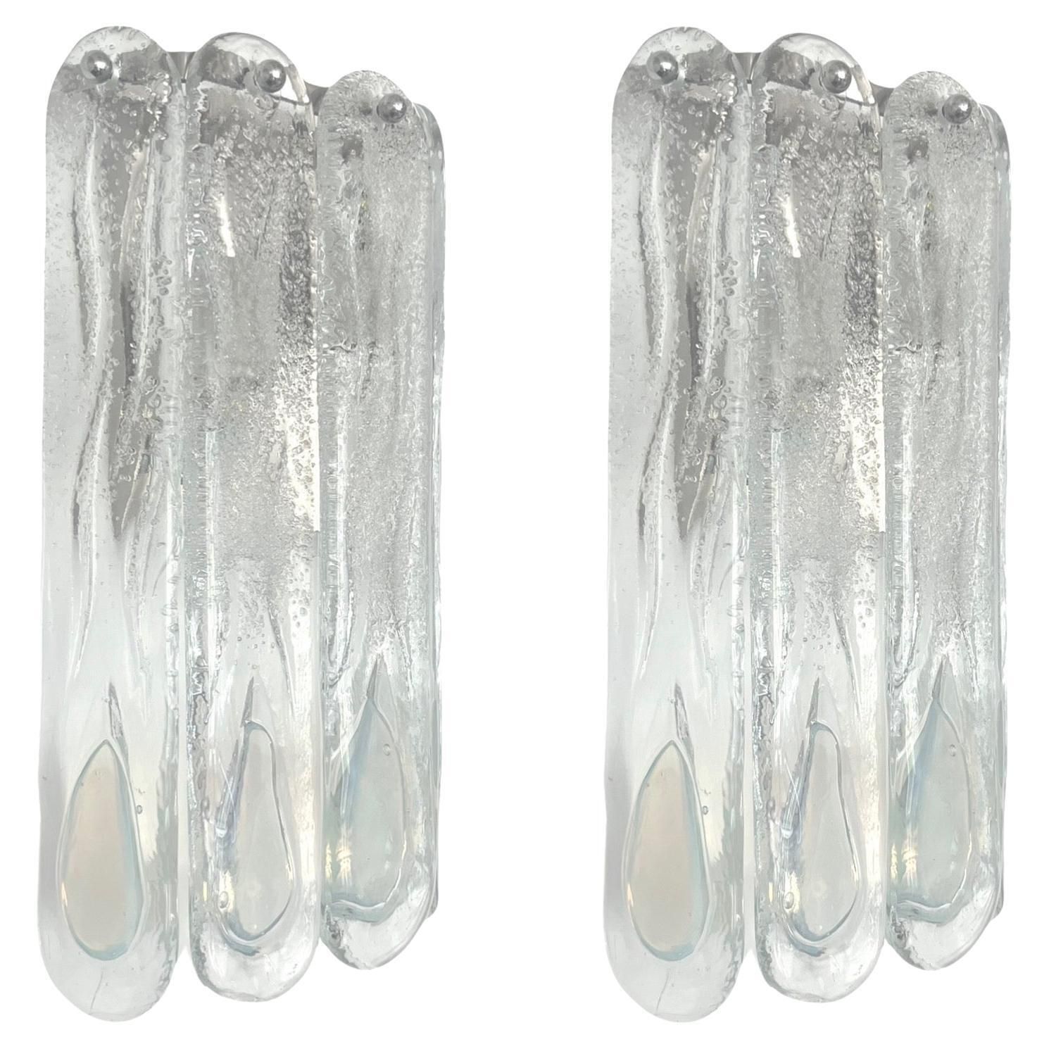 Pair Of Midcentury Italian Iridescent Murano Wall Sconces By Mazzega, 1970s