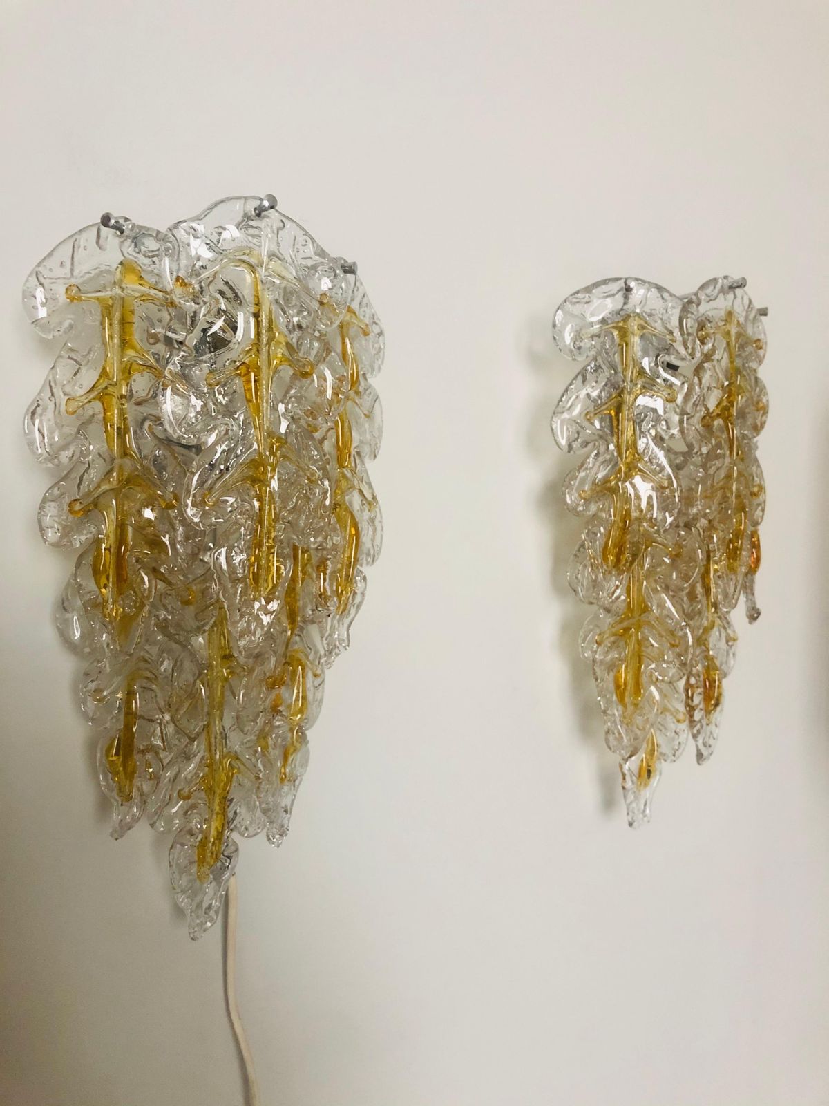 Italian Midcentury Set Of Three Amber Murano Wall Sconces By Mazzega, 1970s photo buy