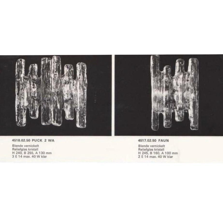 Lighting Midcentury Austrian Ice Glass "Puck" Wall Sconce By Kalmar Franken, 1970s photo
