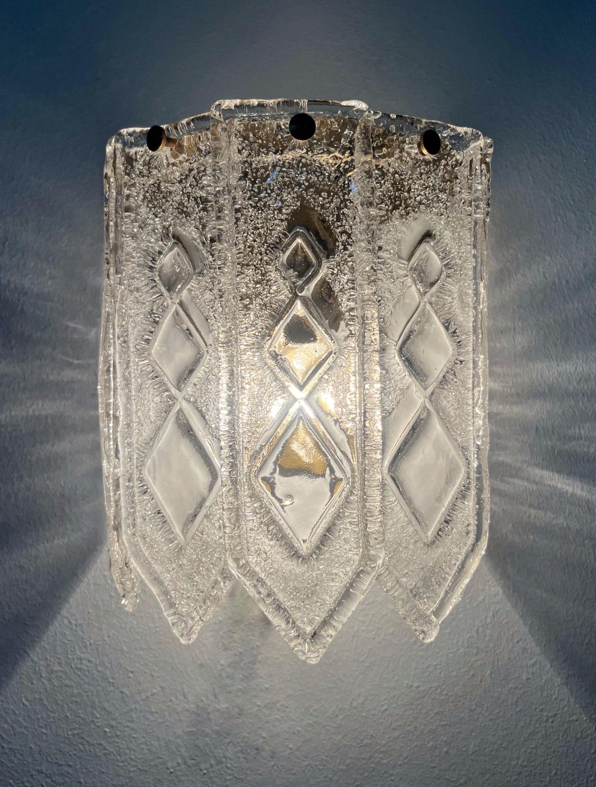 Italian Pair Of Midcentury Clear Murano Glass Wall Sconces, 1970s photo for sale