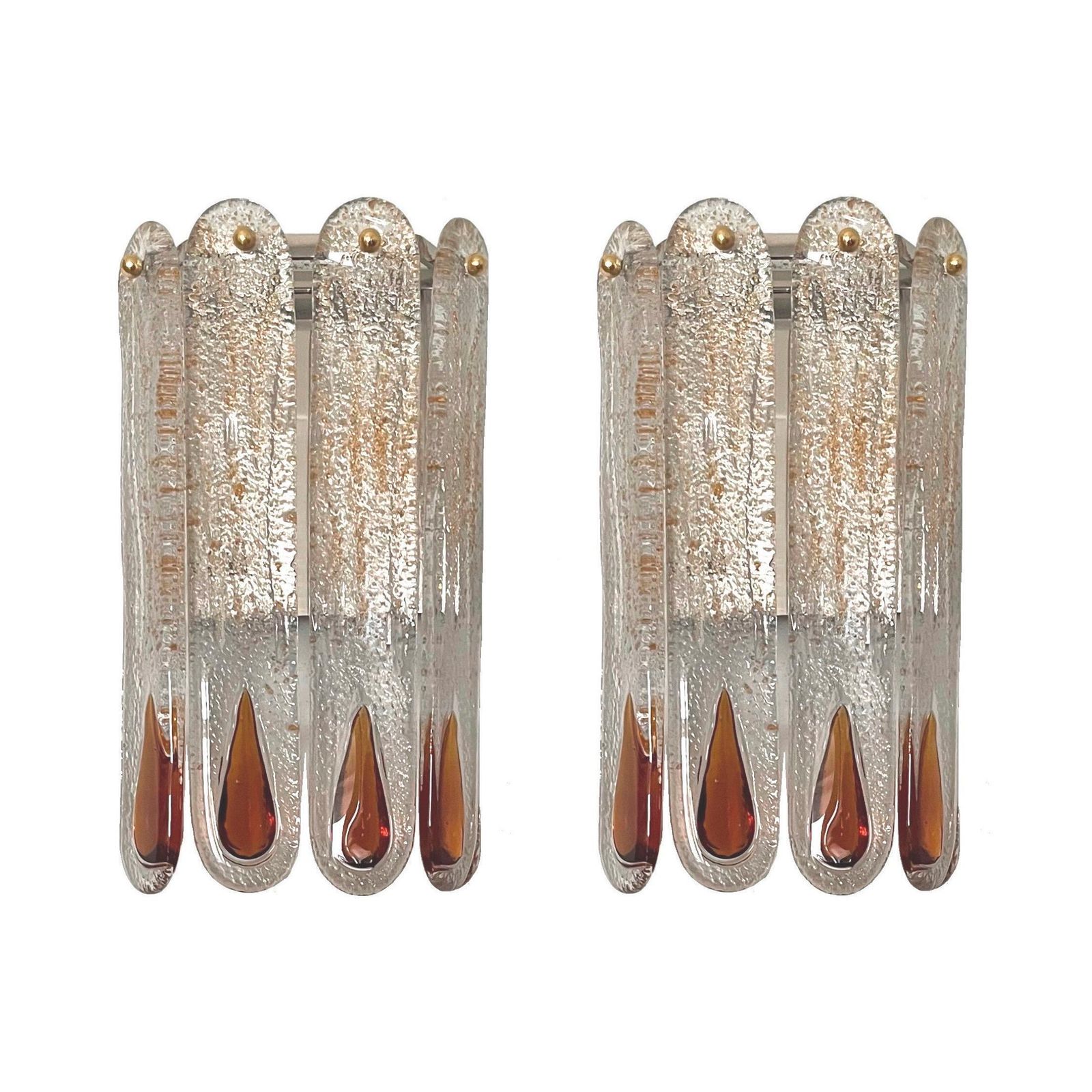 4894.0 Midcentury Italian Set Of Three Amber Murano Wall Sconces By Mazzega, 1970s photo