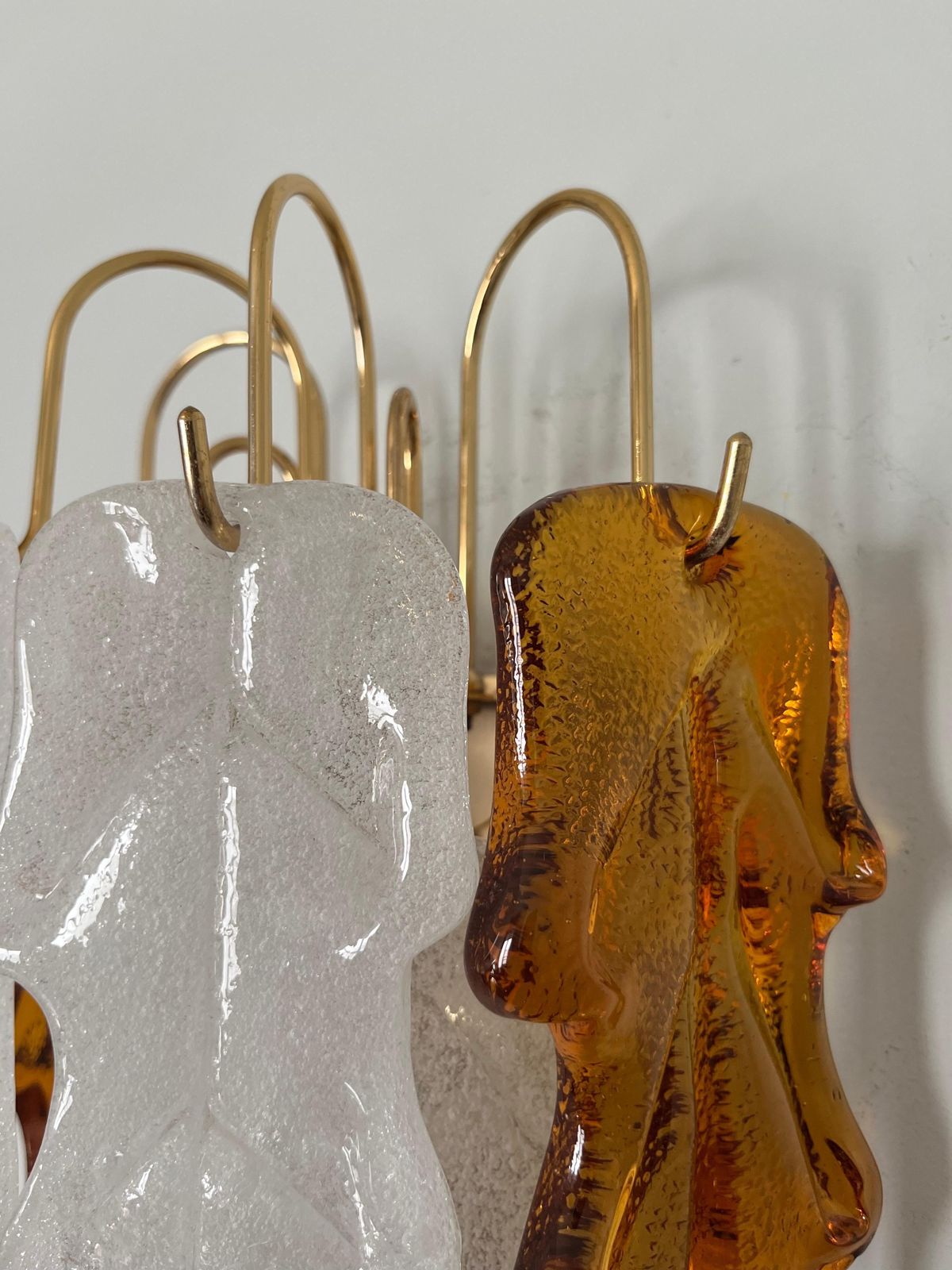 Italian Mid Century Pair Of White Amber Murano Wall Sconces By Mazzega, 1970s photo 1711.0