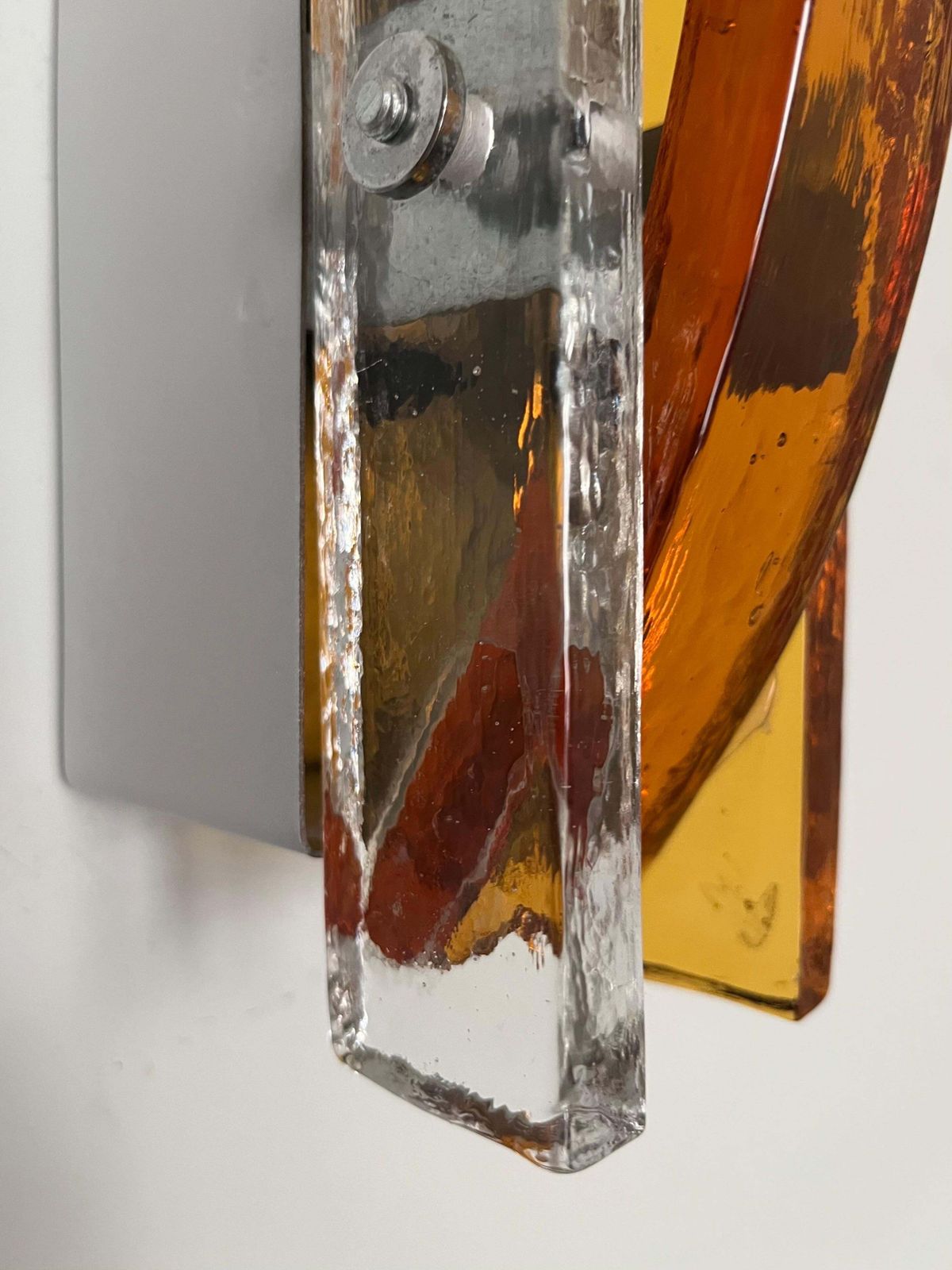 Italian Mid Century Pair Of Amber Clear Murano Wall Sconces By Poliarte, 1970s photo buy