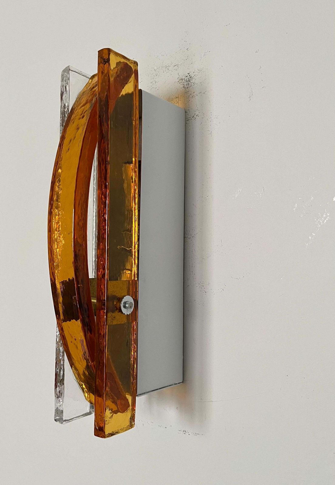 photo vintage Italian Mid Century Pair Of Amber Clear Murano Wall Sconces By Poliarte, 1970s