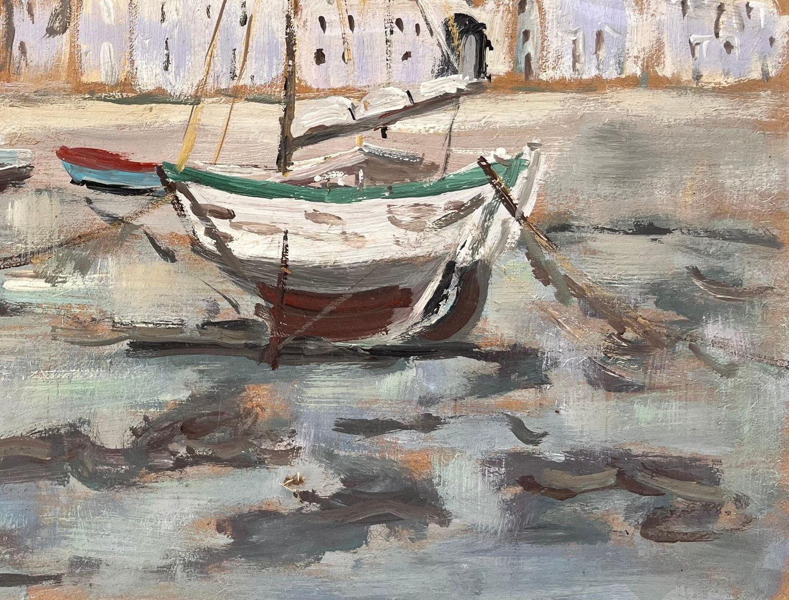 Fanch Lel Post Impressionist French Harbour Scene Of Saint Servan With Boats And Church 1999 photo Art
