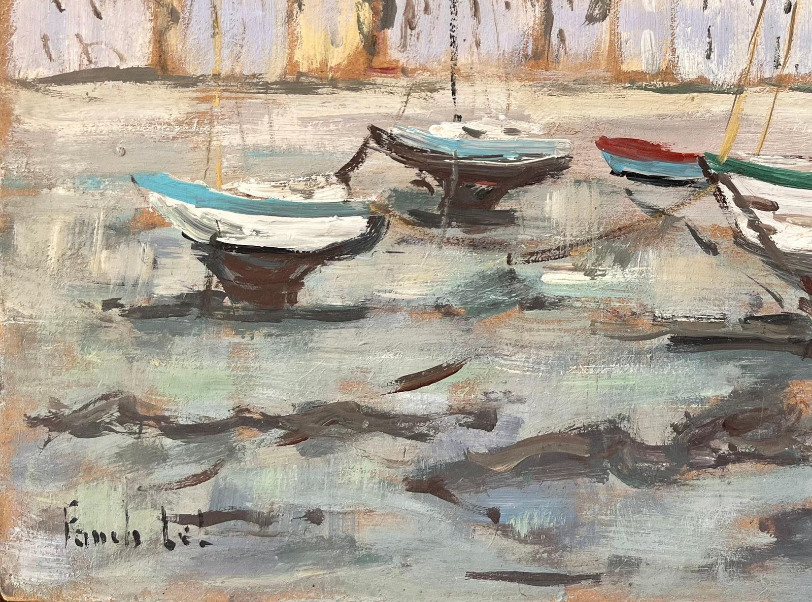 Fanch Lel Post Impressionist French Harbour Scene Of Saint Servan With Boats And Church 1999 photo vinterior