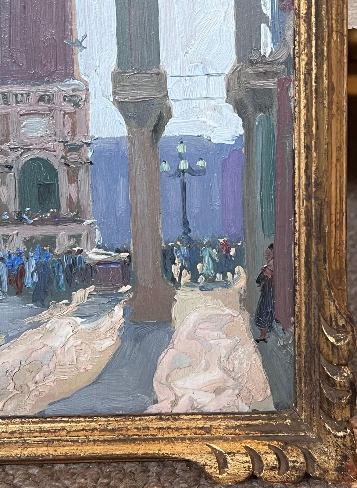 Etienne Auguste Krier Early 1900's French Impressionist Oil Sketch Figures St. Marks Square Venice photo Art
