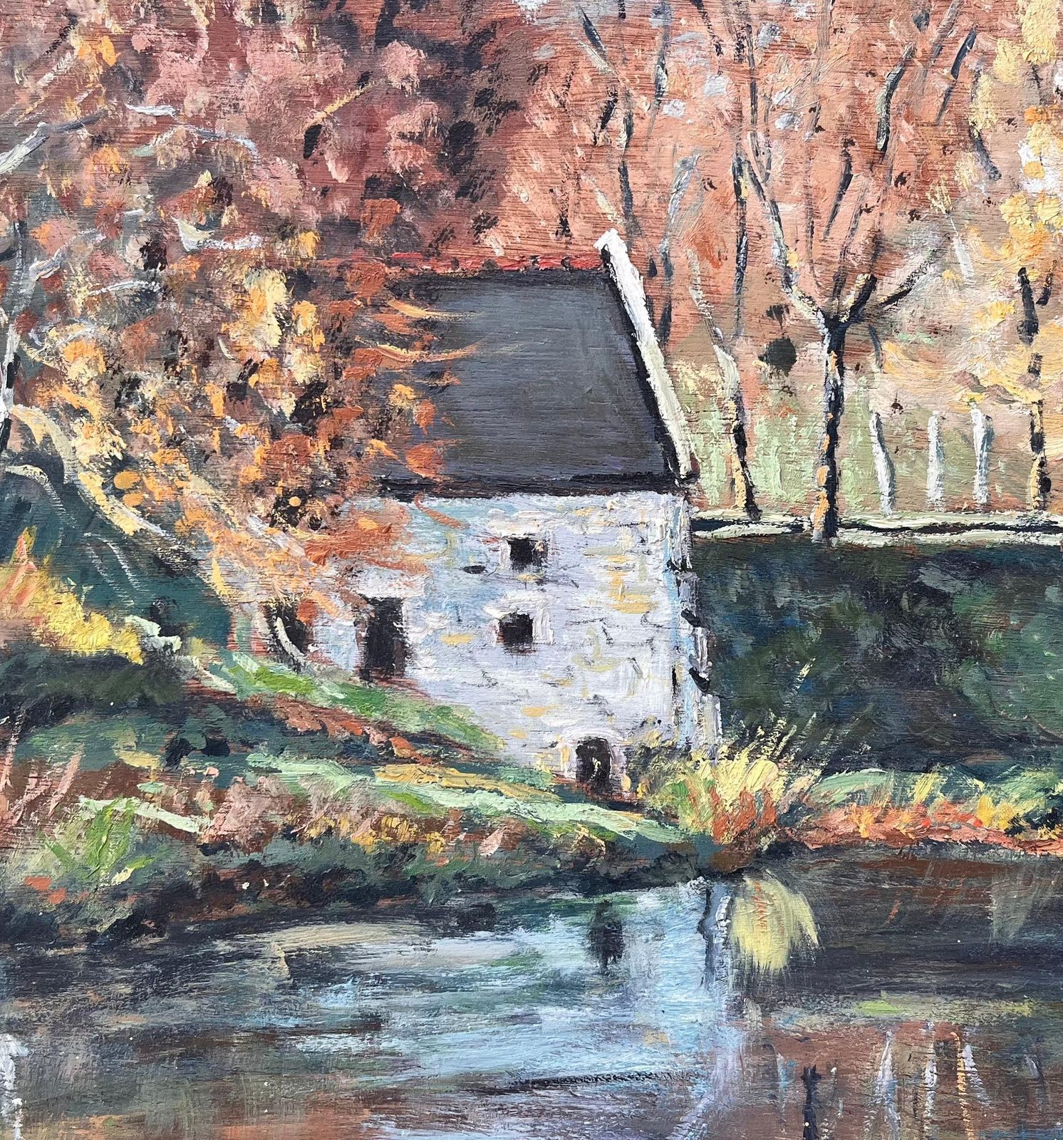 Fanch Lel French Autumn Landscape Oil Painting Of Riverside Mill With Reflections photo buy
