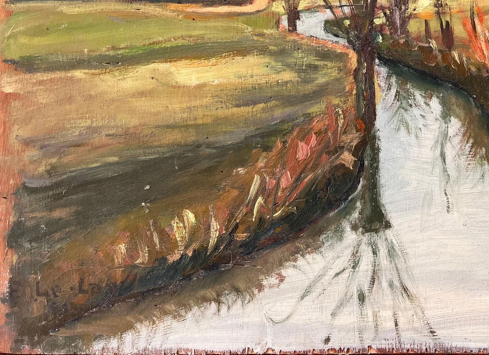 Fanch Lel French Autumn Landscape Of Tree Lined Canal With Reflections And Distant Hills photo for sale