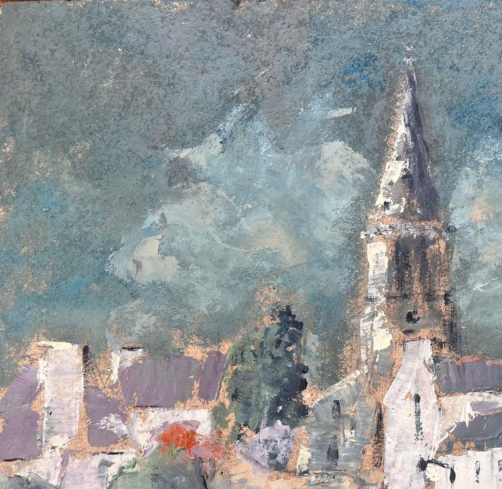 Fanch Lel French Village Church Tower Oil Painting With Dramatic Sky And Earthy Palette photo 485.0