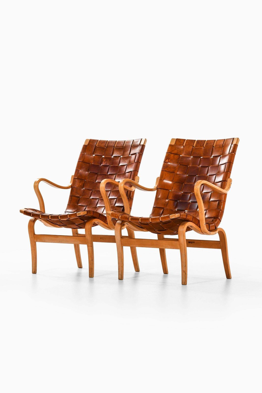 Pair Of Easy Chairs In Birch & Original Leather Webbing By Bruno Mathsson, 1968 photo Furniture