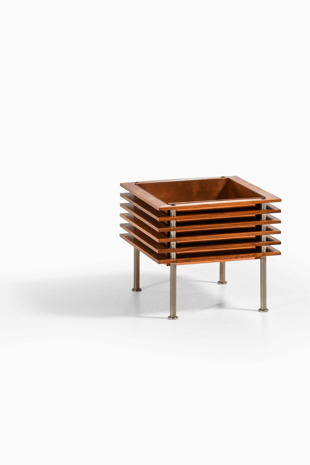 Flower Table In Rosewood, Steel And Copper Box By Nils Jonsson, 1960's photo for sale