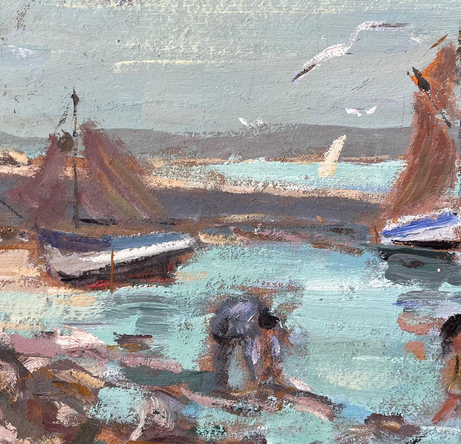 Fanch Lel Fishing Boats And Shellfish Gatherers By Coastal Fort With Seagulls photo buy