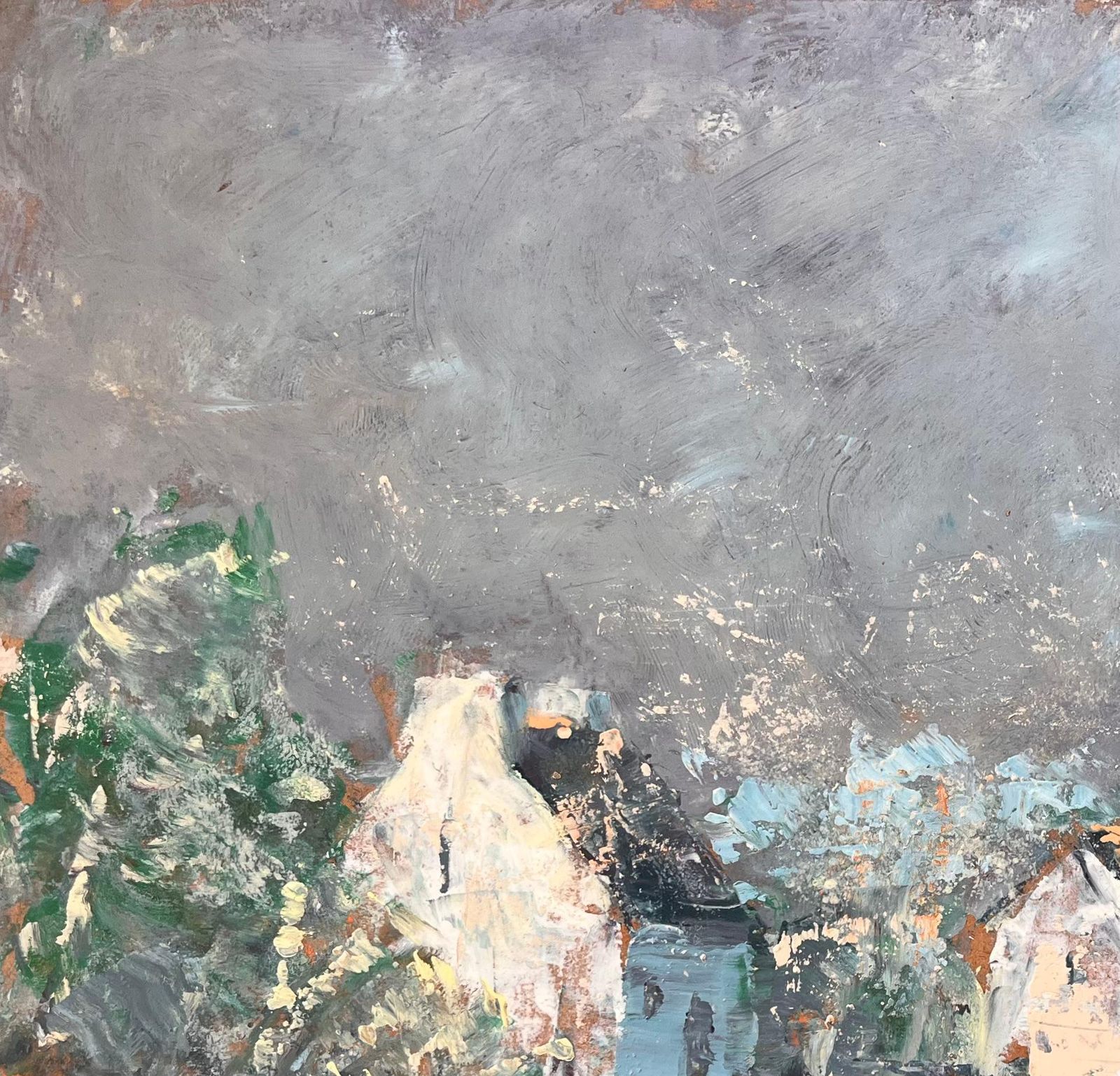 Fanch Lel French Expressionist Oil Of Village With Church Under Stormy Sky photo vinterior