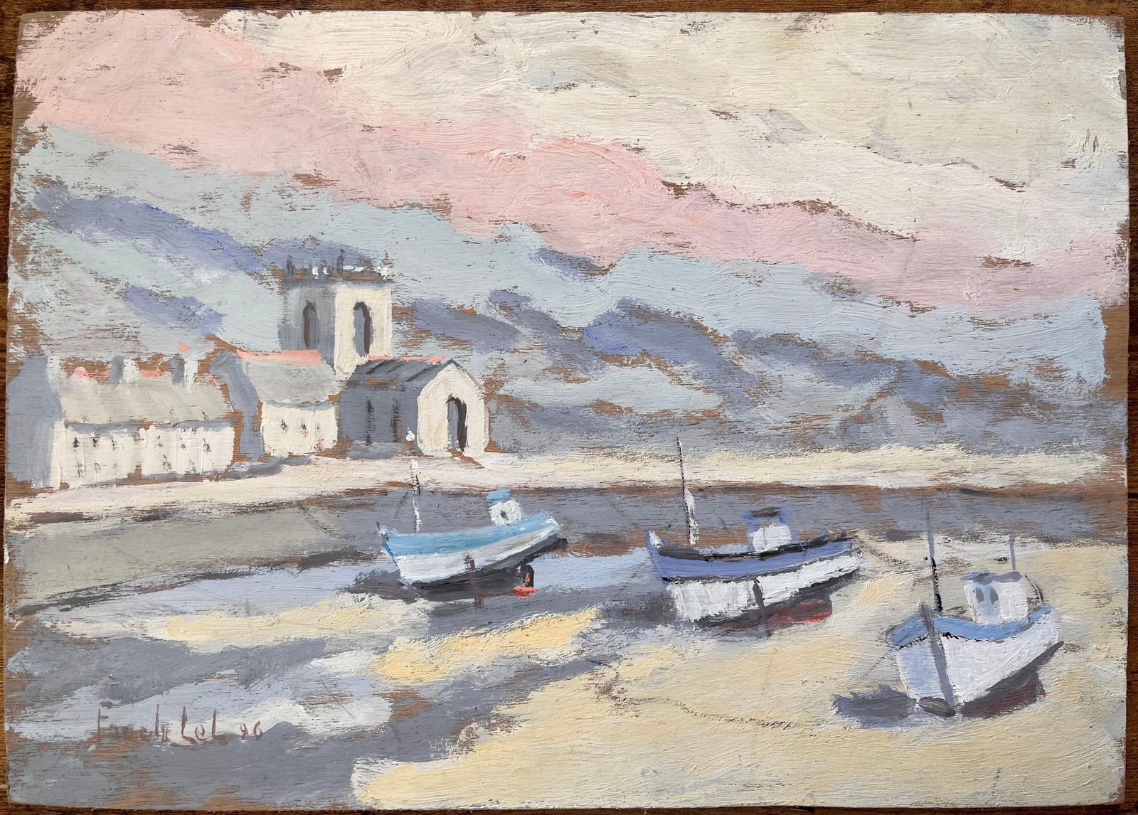 Fanch Lel Coastal Church And Fishing Boats In Morning Light With Pink Sky 1996 photo furniture