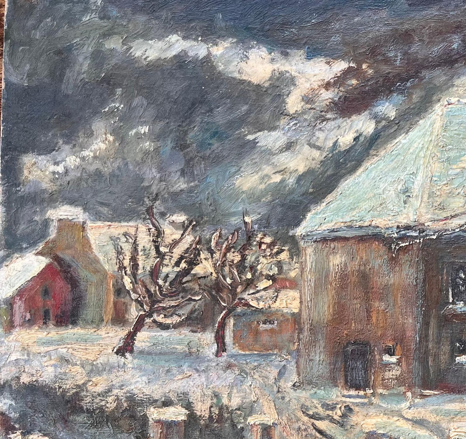 Fanch Lel French Snow Scene Oil Painting Of Nicolas Busnel's House From Upstairs Window photo for sale
