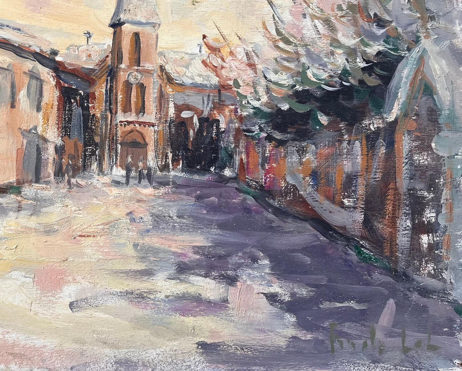 Fanch Lel French Impressionist Street Scene With Church And Snow Covered Trees At Dusk photo Art