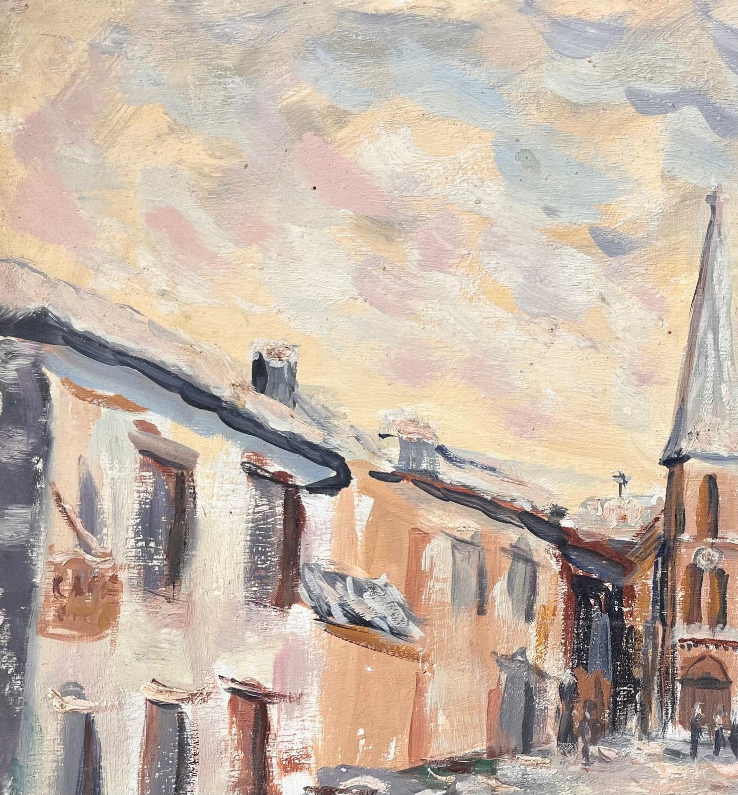 Fanch Lel French Impressionist Street Scene With Church And Snow Covered Trees At Dusk photo vinterior