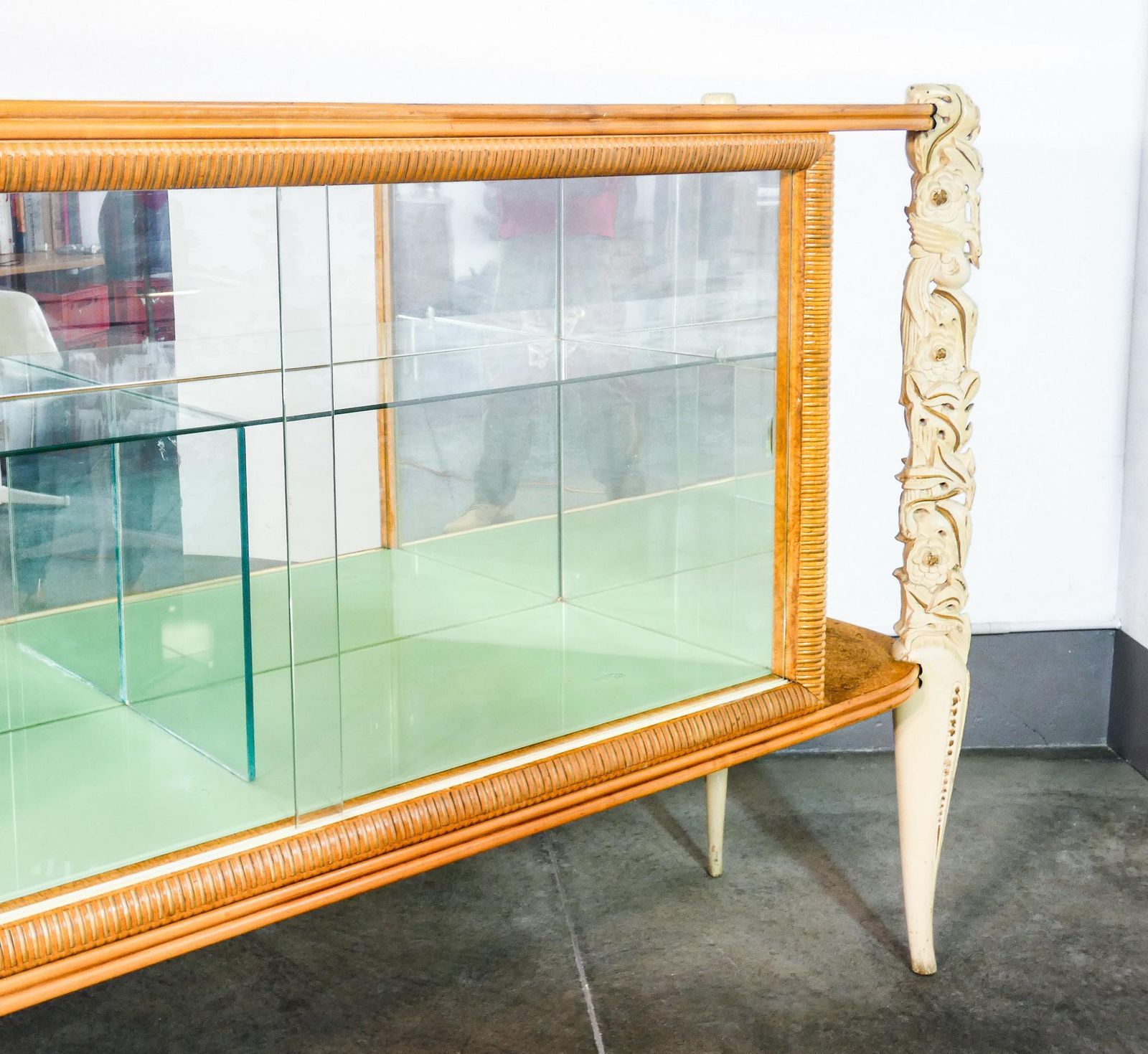 Furniture Sideboard, Display Case La Permanente Mobili Cantù, Carved Wooden Legs. 1940s photo