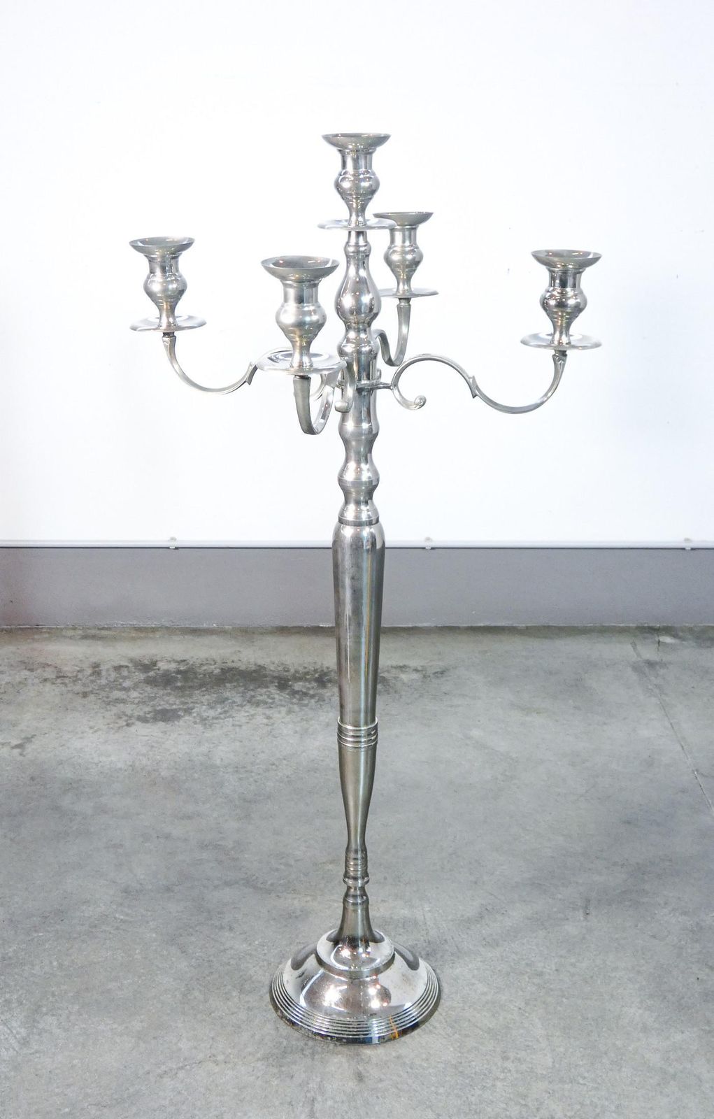 Large Floor Candelabra, Five Lumen Metal Torchiere, Louis XVI Style photo buy