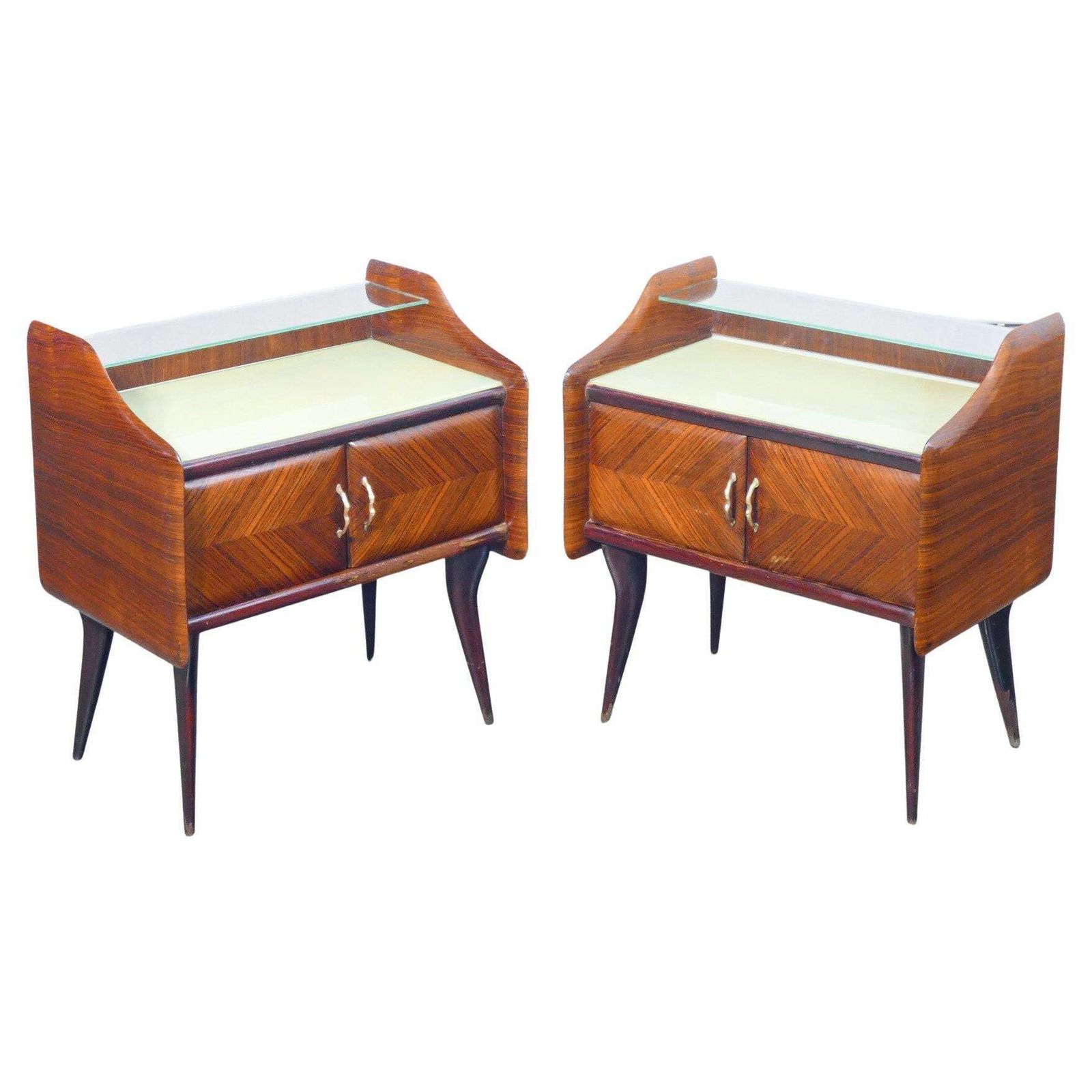 Pair Of Bedside Tables In Wood And Glass. Italian Design Of The 1940s