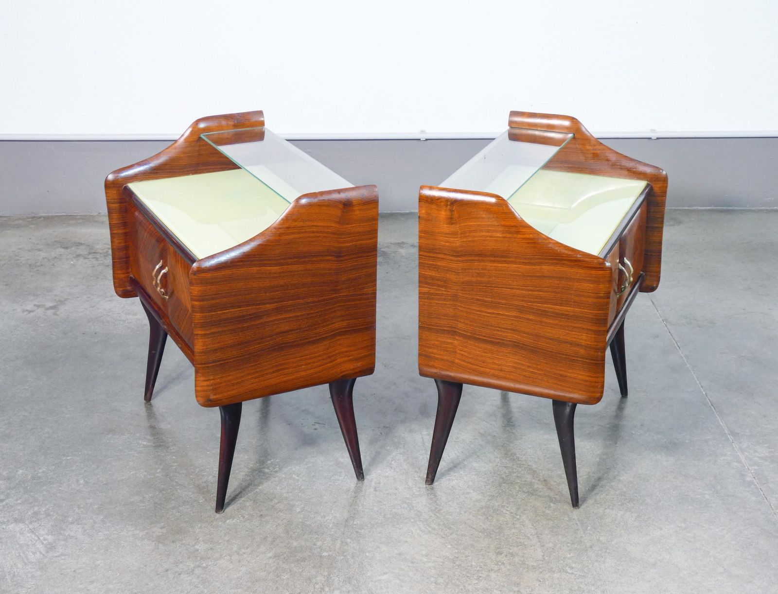 Pair Of Bedside Tables In Wood And Glass. Italian Design Of The 1940s photo buy