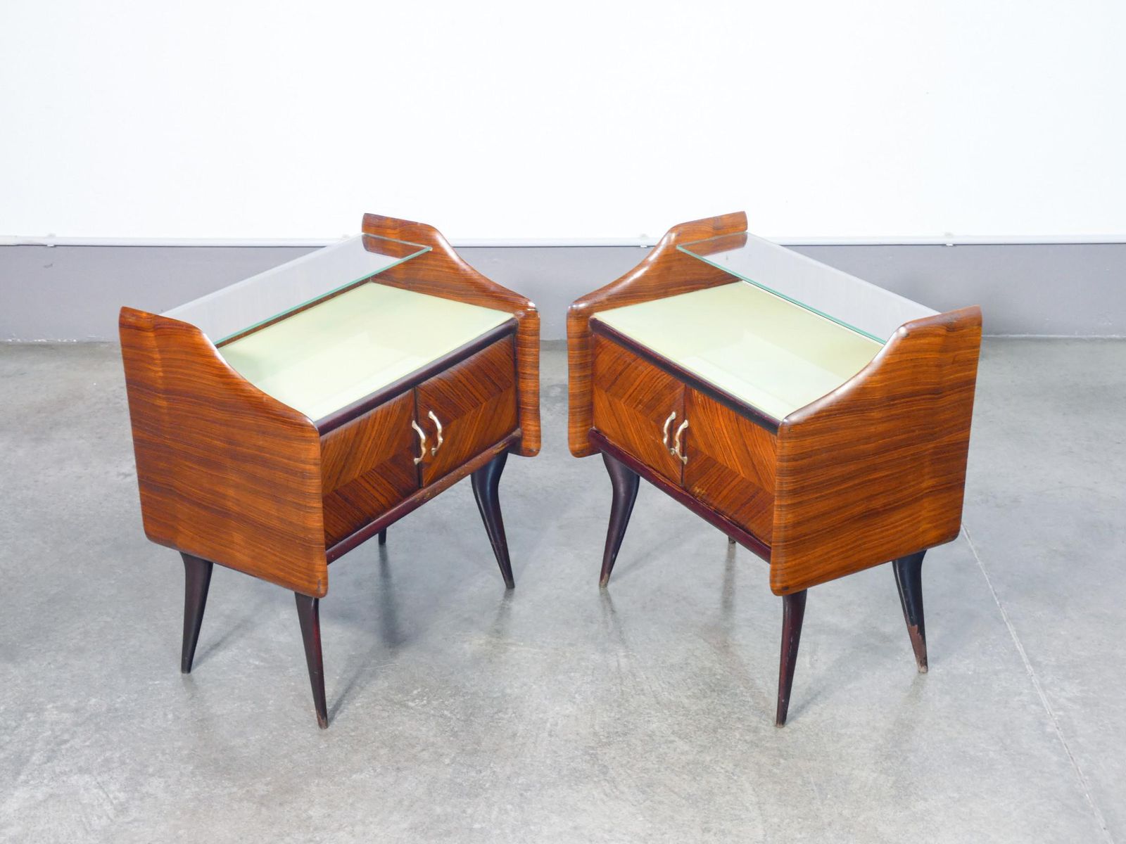 Pair Of Bedside Tables In Wood And Glass. Italian Design Of The 1940s photo vintage