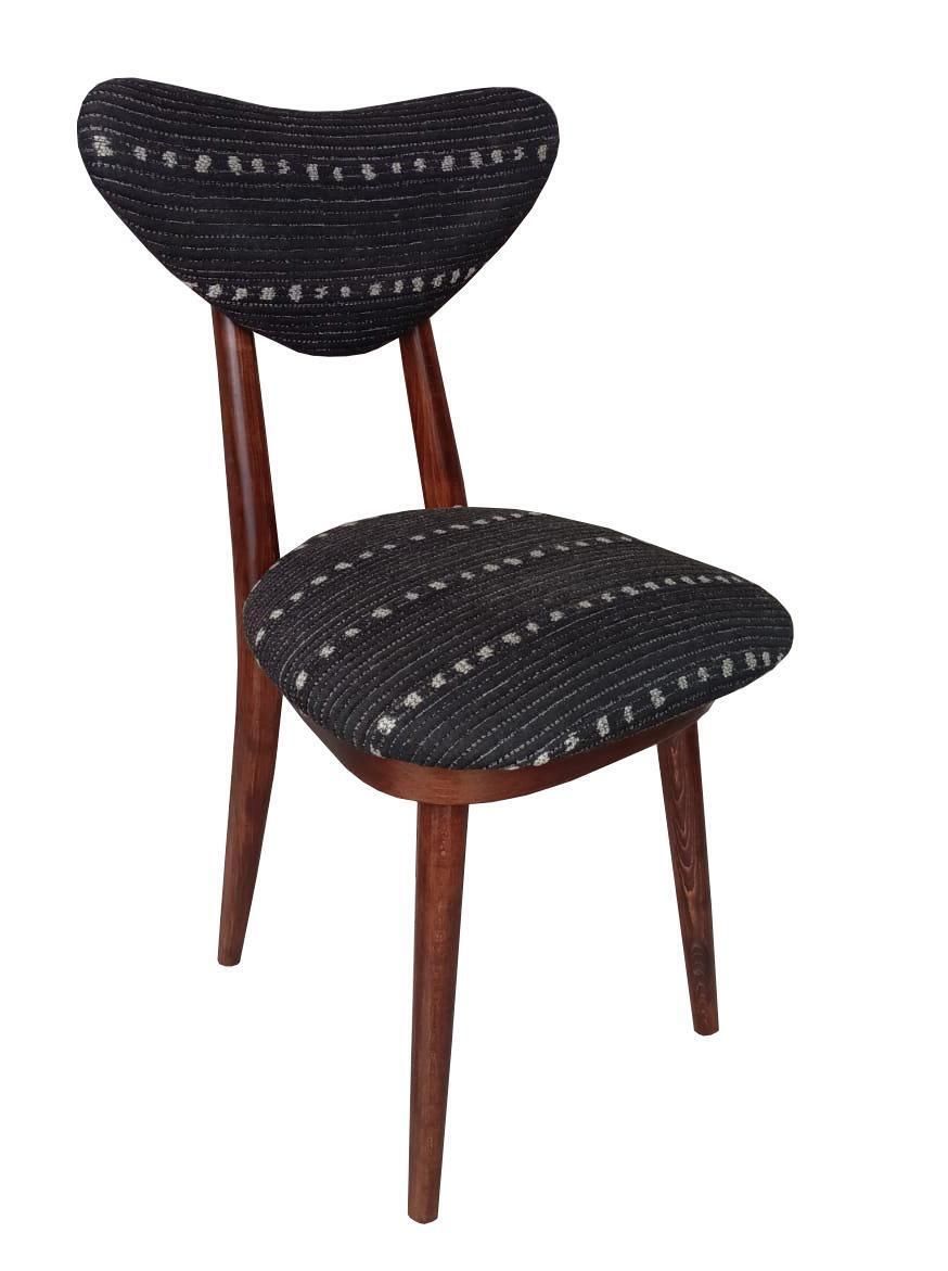 Four Mid Century Heart Chairs In Black Perennials Dotty Fabric, Europe, 1960s photo vinterior