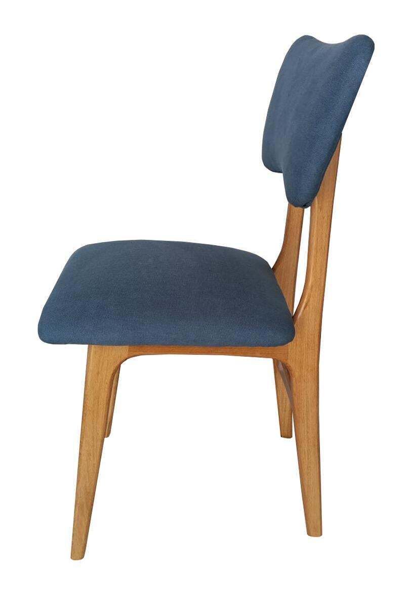 Eight Mid Century Butterfly Chairs, Indigo Pierre Frey Linen, Oak Wood, 1960 photo vintage