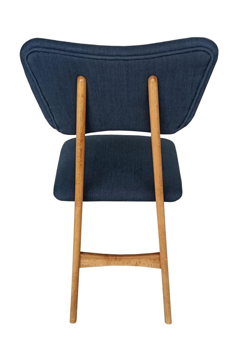 photo furniture Eight Mid Century Butterfly Chairs, Indigo Pierre Frey Linen, Oak Wood, 1960