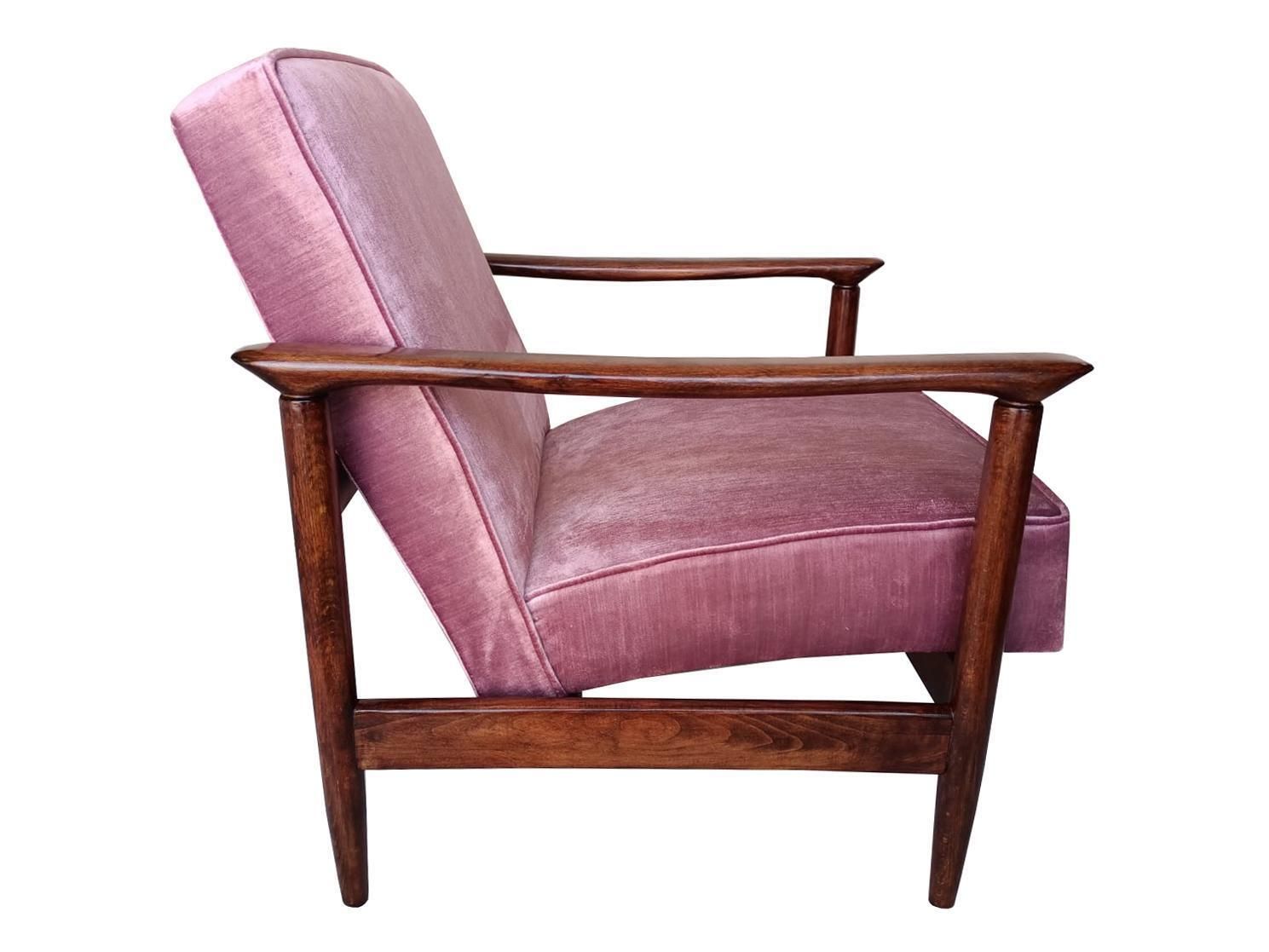 Mid Century Pink Glossy Velvet Armchair, Designed By Edmund Homa, Europe, 1960s. photo 1722.0