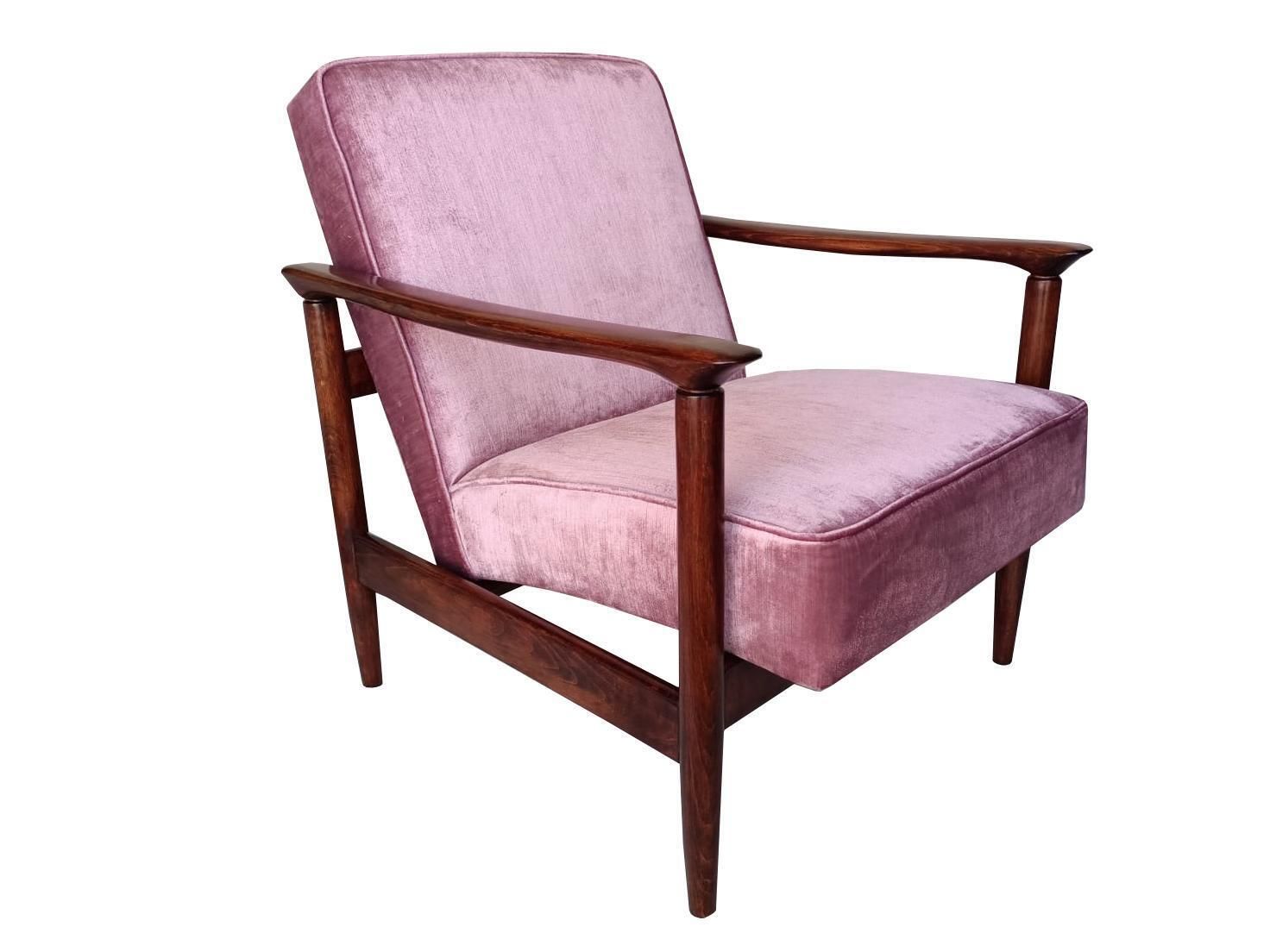 Mid Century Pink Glossy Velvet Armchair, Designed By Edmund Homa, Europe, 1960s. photo vinterior