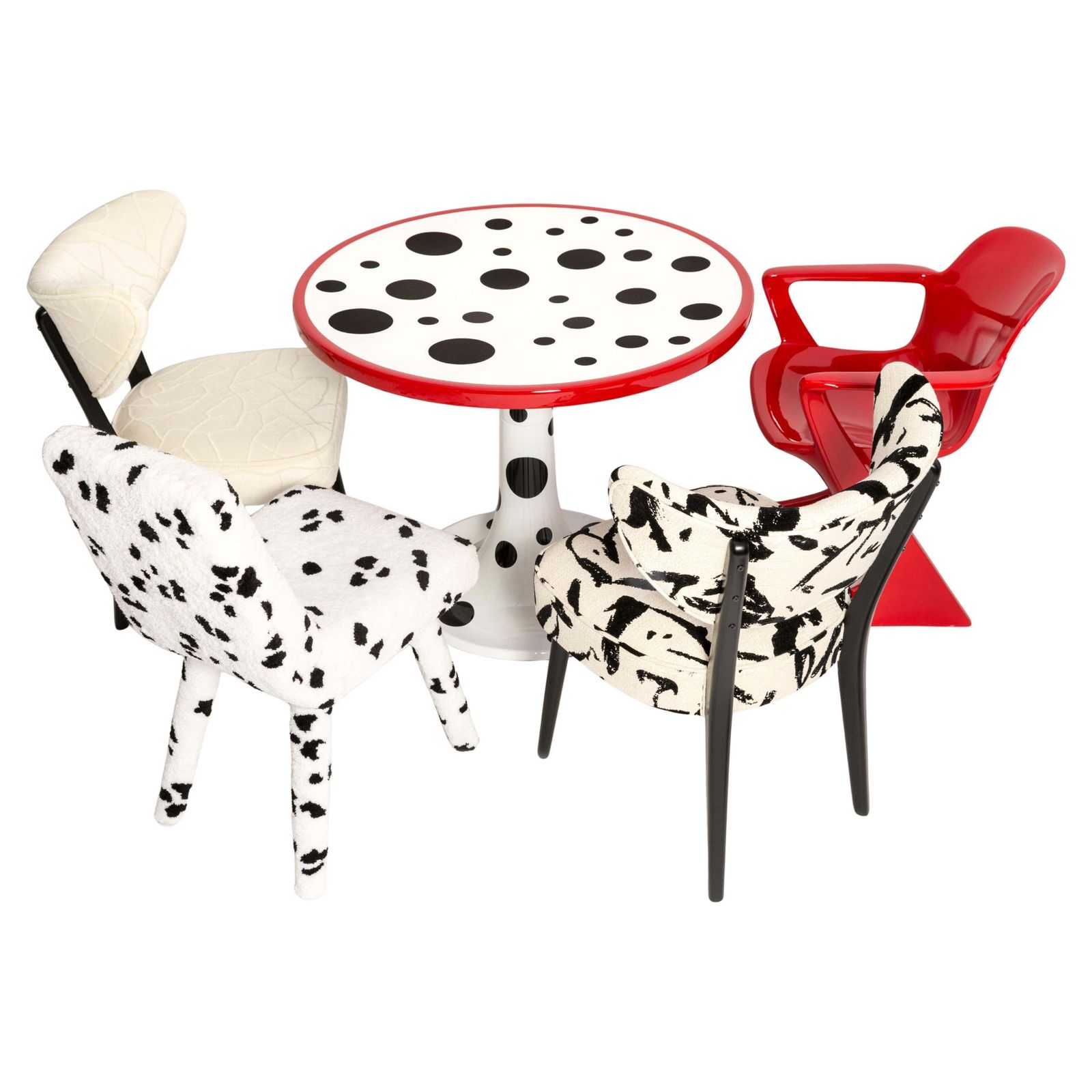 Mid Century And New Mixed Cruella Dalmatian Set Table And 5 Chairs, Europe, 1968