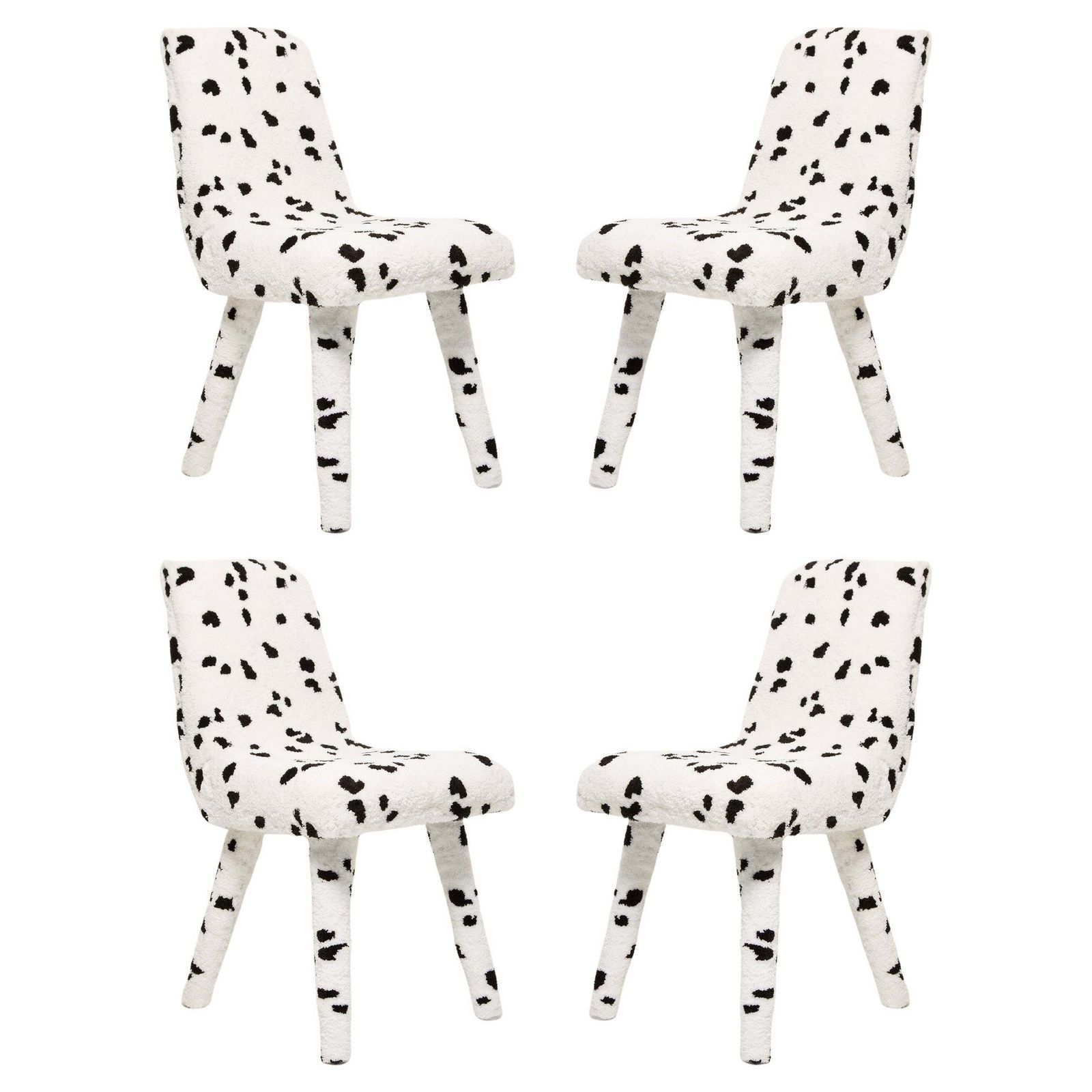 Four Midcentury Hand Tufting Cruella Dalmatian Wool, Rajmund Halas Chairs, 1960s