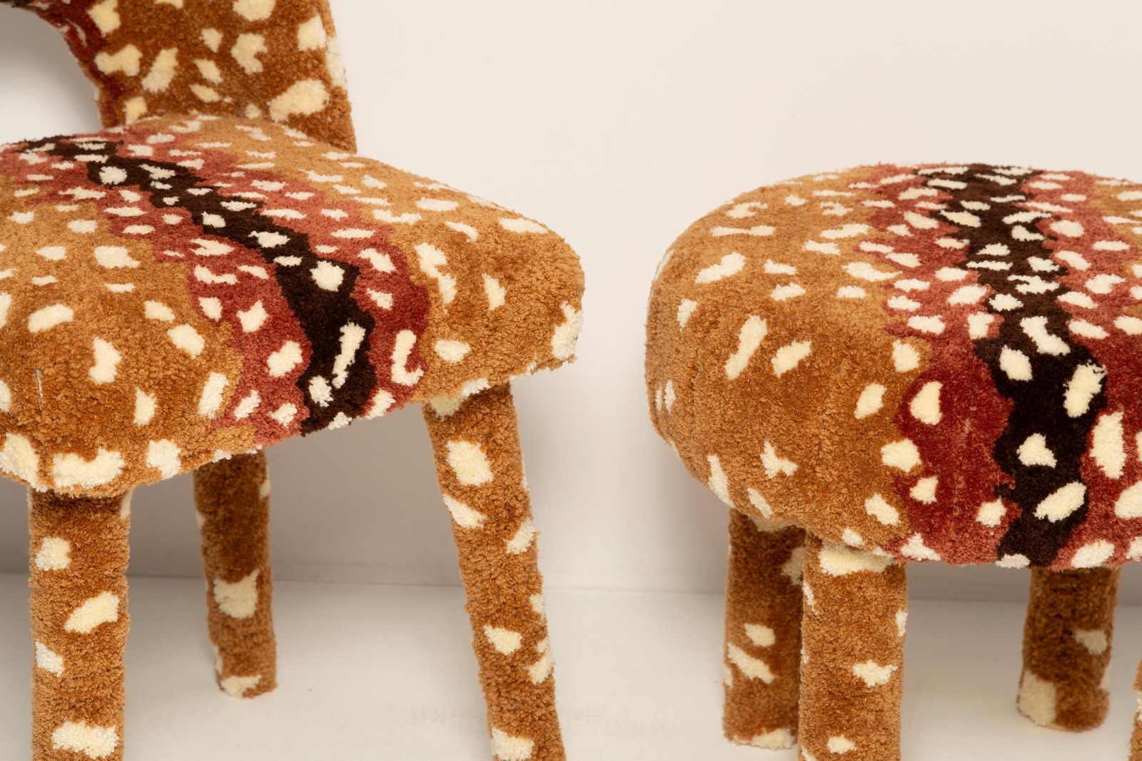 Set Of Mid Century Hand Tufting Roe Deer Bambi Wool Chair And Stool, Europe photo for sale