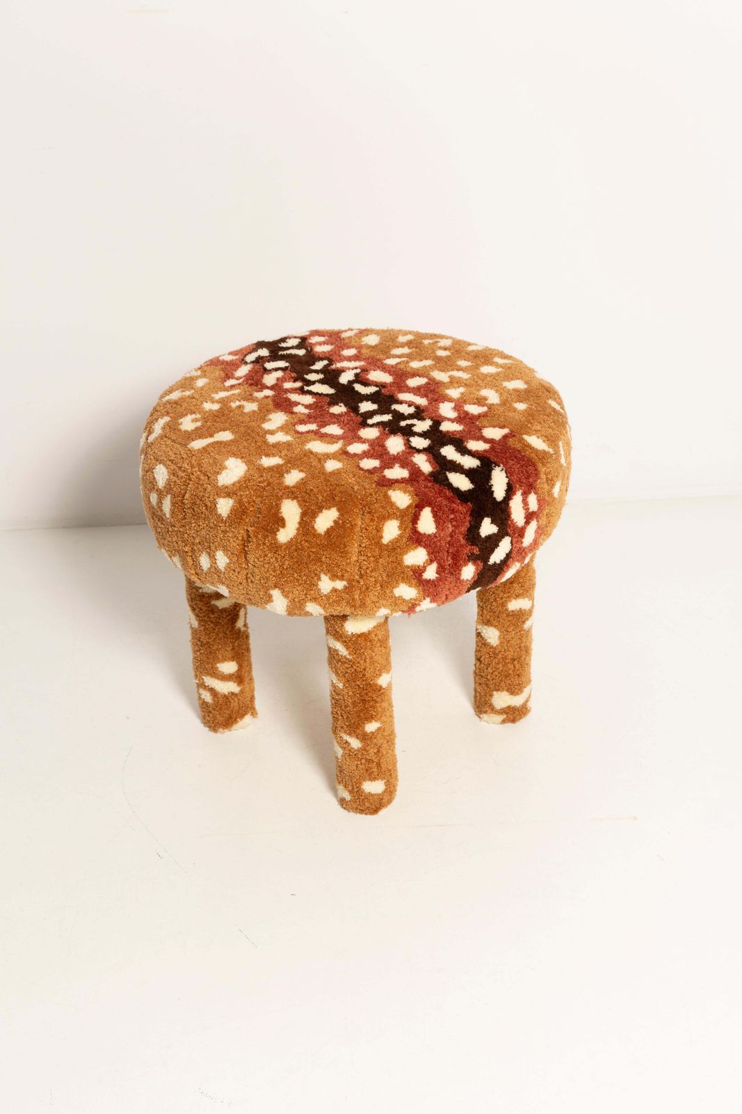 Set Of Two Mid Century Hand Tufting Bambi Roe Deer Wool Stools, Europe, 1960s photo for sale