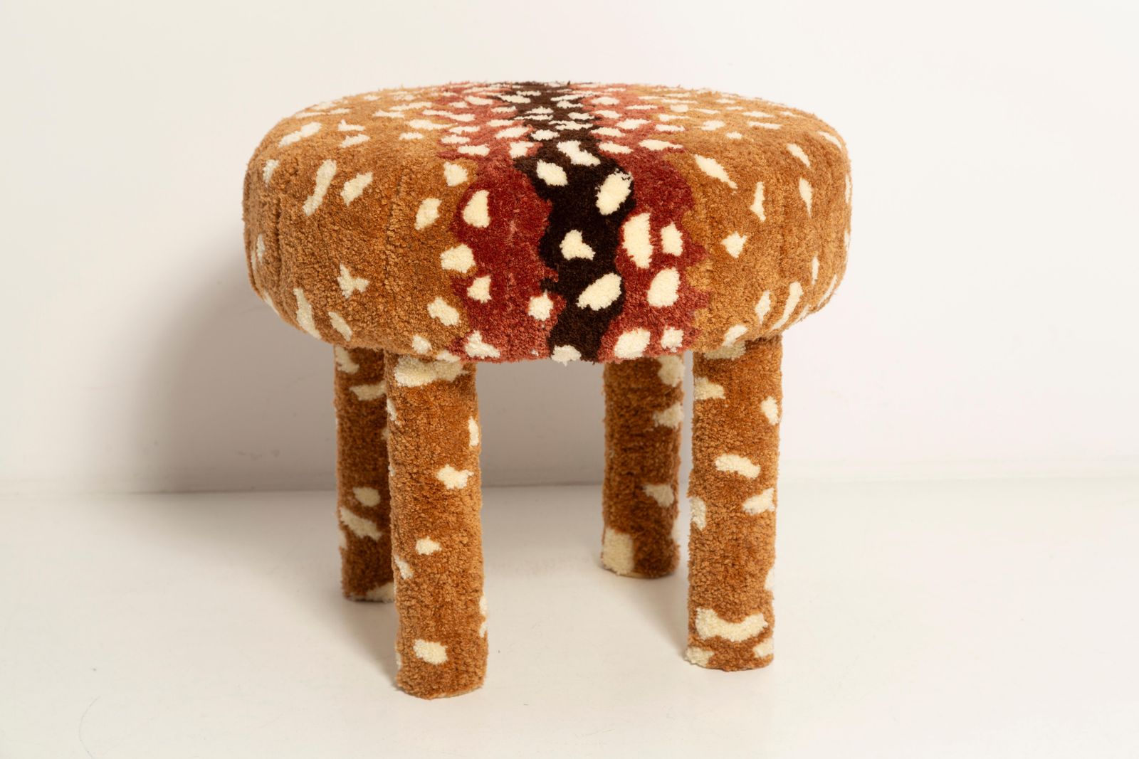 Set Of Two Mid Century Hand Tufting Bambi Roe Deer Wool Stools, Europe, 1960s photo buy