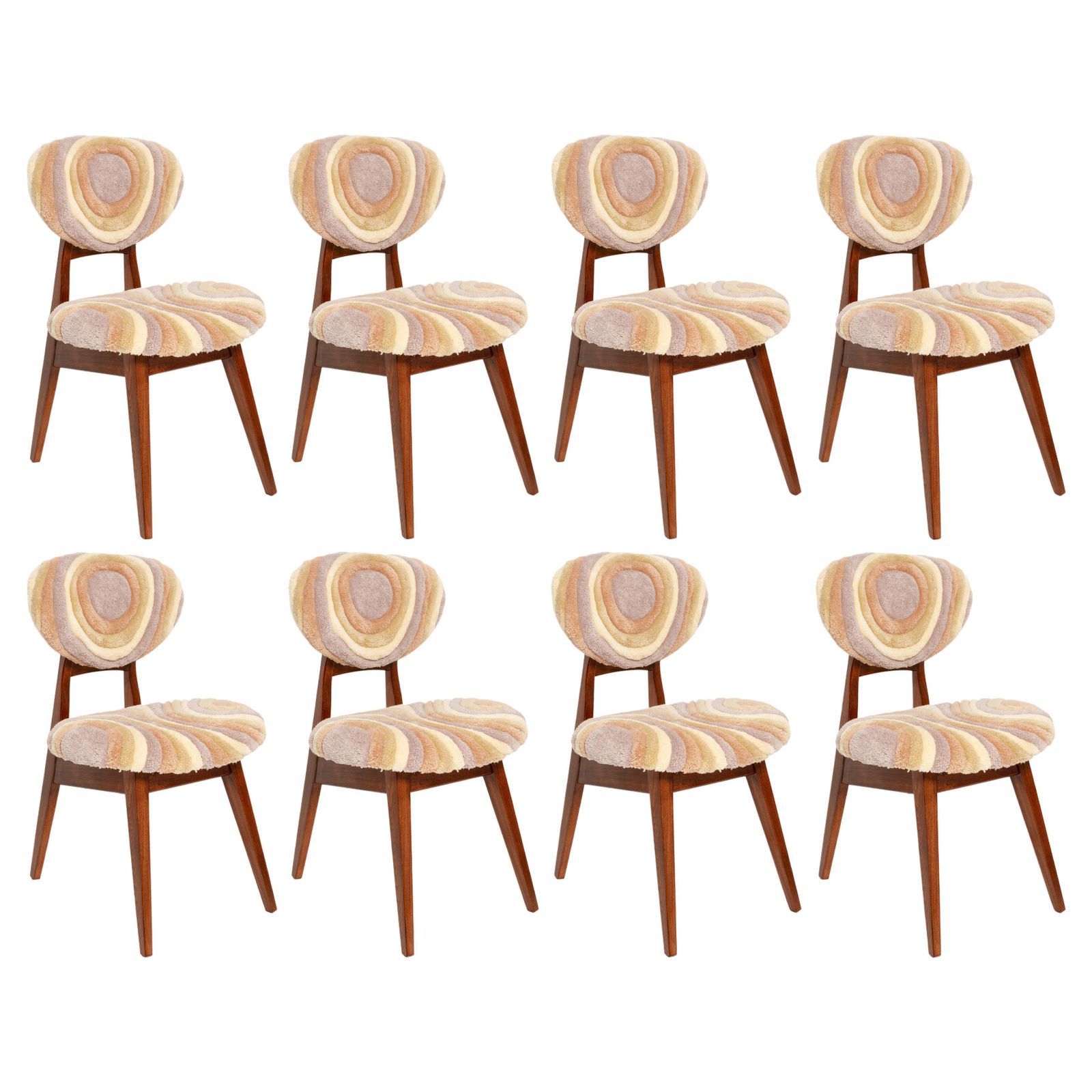 Set Of Eight Mid Century Mushroom Chairs, Hand Tufting Beige Wool, Europe, 1960s