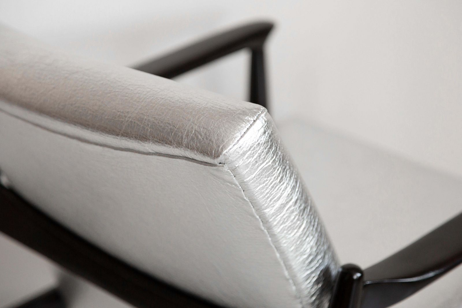 photo for sale Midcentury Metalic Silver Pineapple Leather Gfm 64 Armchair, Homa, Europe, 1960s