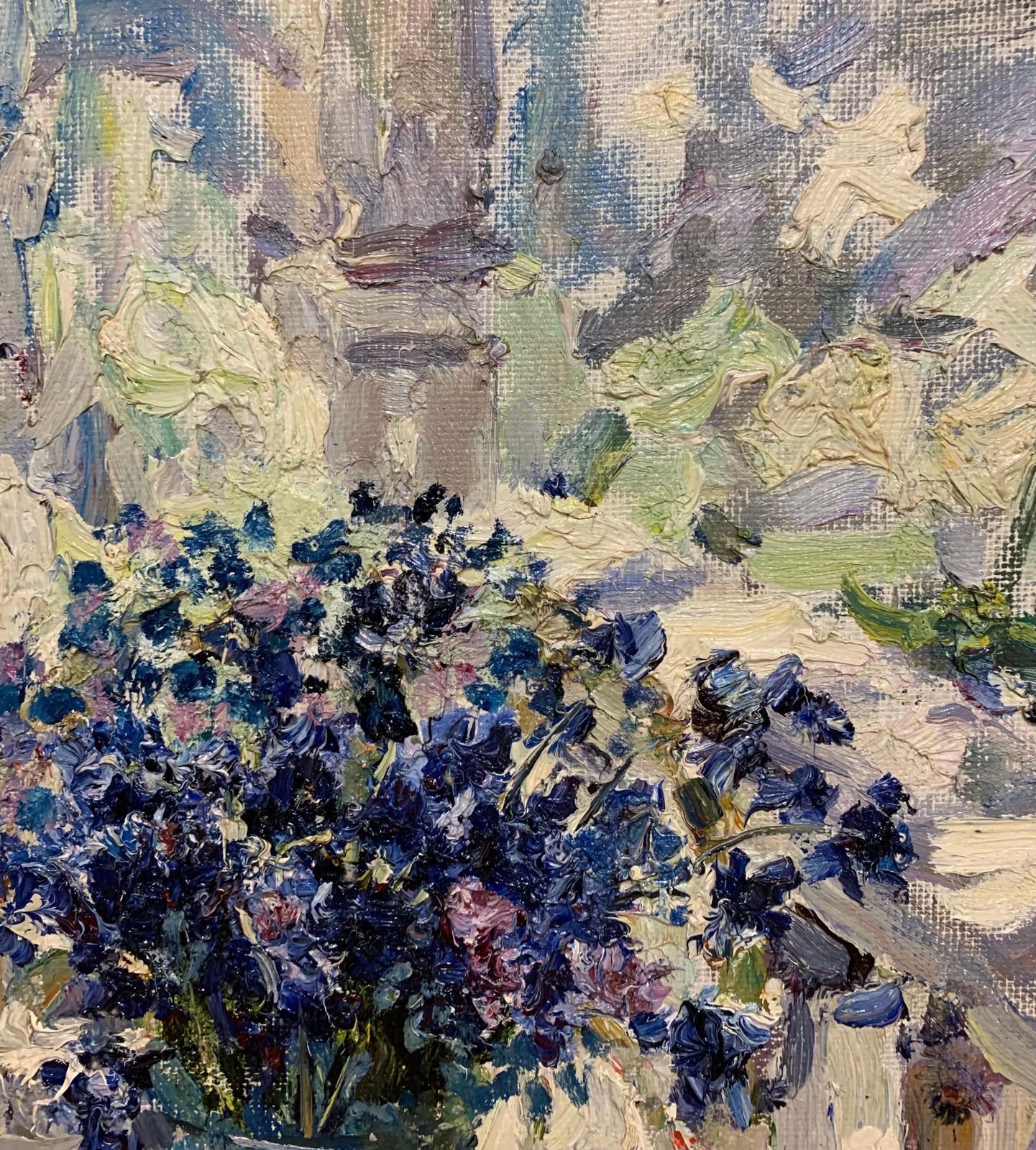 Georgij Moroz"Cornflowers"Light Blue Cm. 54 X 62 Oil1997 photo vinterior
