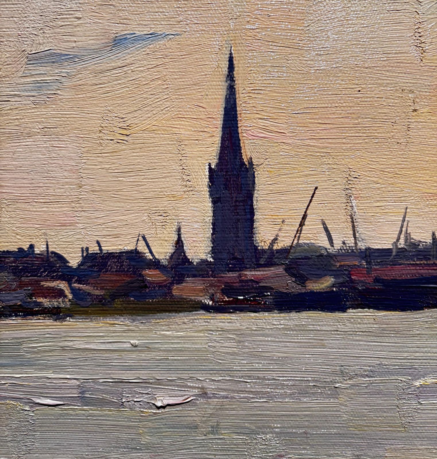 Boris Lavrenkocontroluce Sul Fiume Città Del Nord Europa Olio Cm. 56 X 36  19701970 photo 3860.0