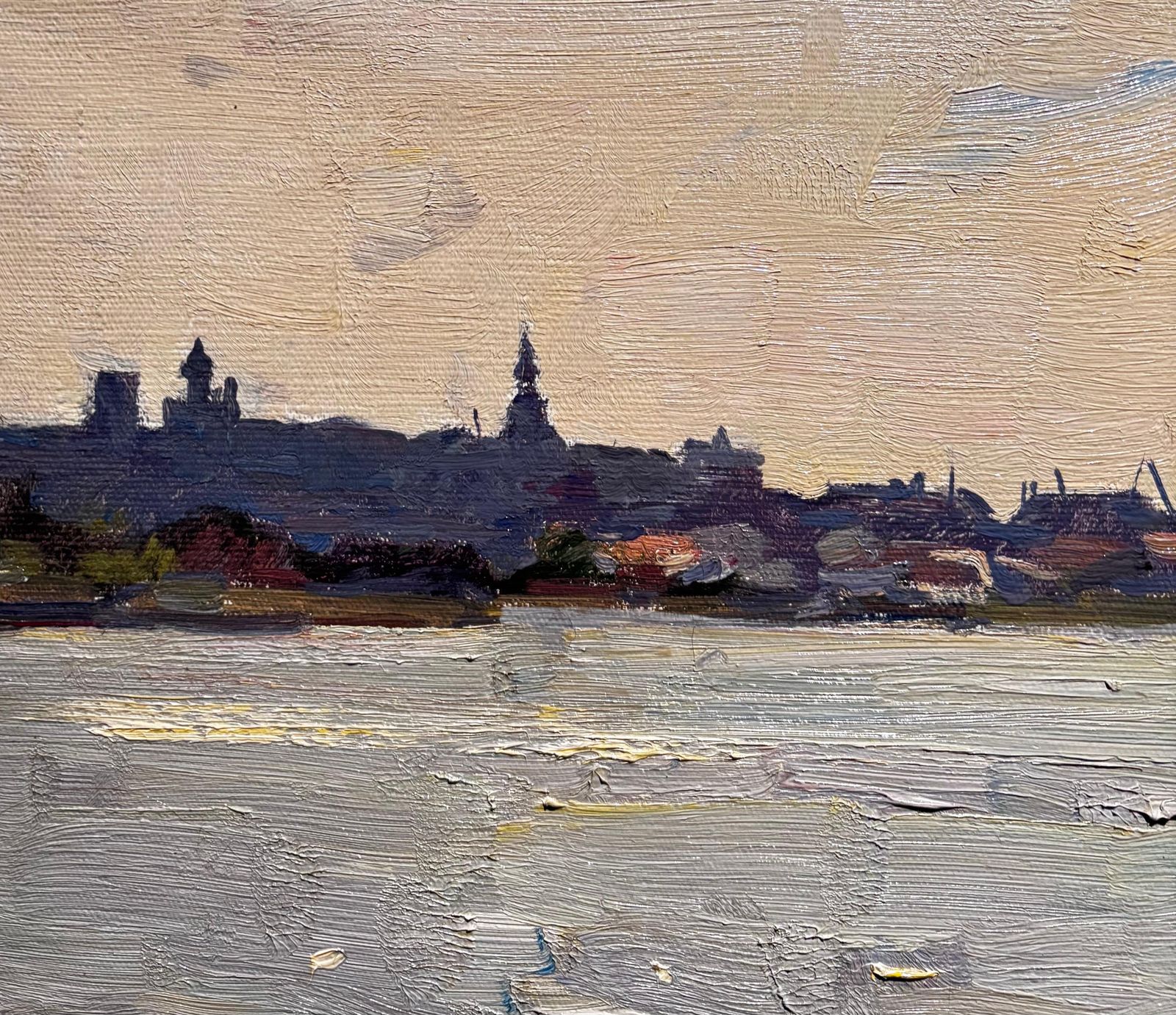 Boris Lavrenkocontroluce Sul Fiume Città Del Nord Europa Olio Cm. 56 X 36  19701970 photo vinterior