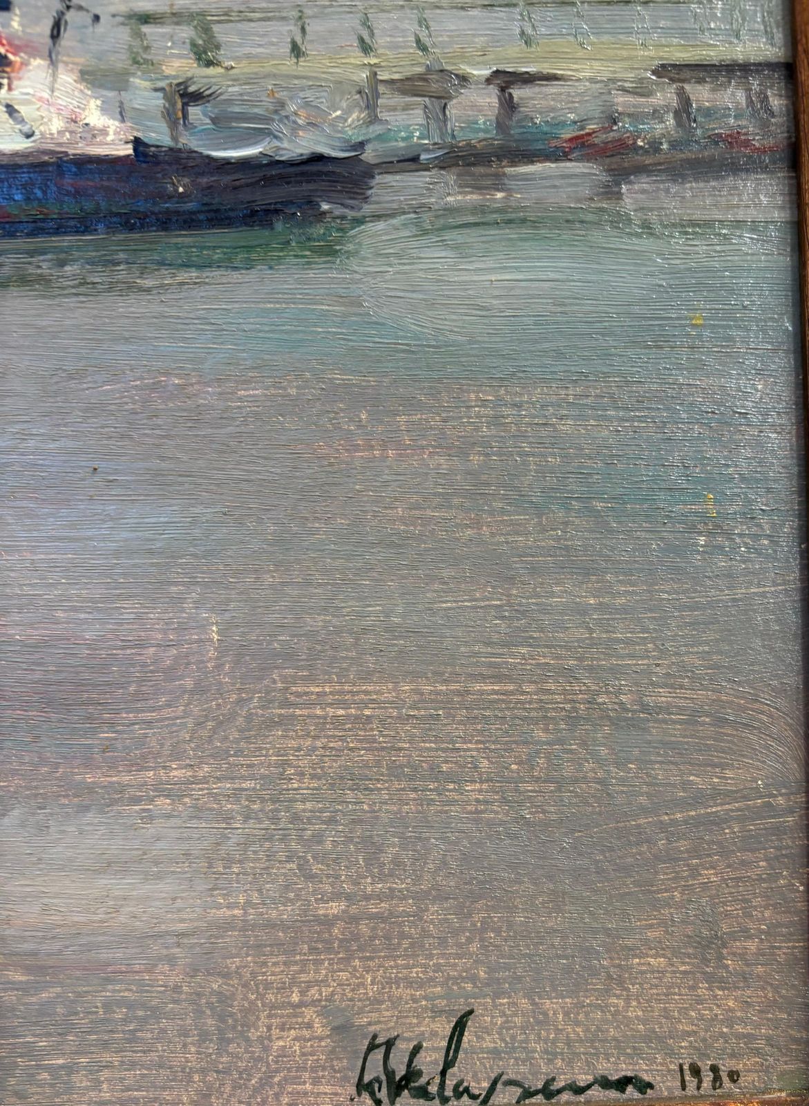 Boris Mikhailovich Lavrenko"Tramonto All'imbarco " Olio Su Cartone  Cm.1980 photo 2573.0