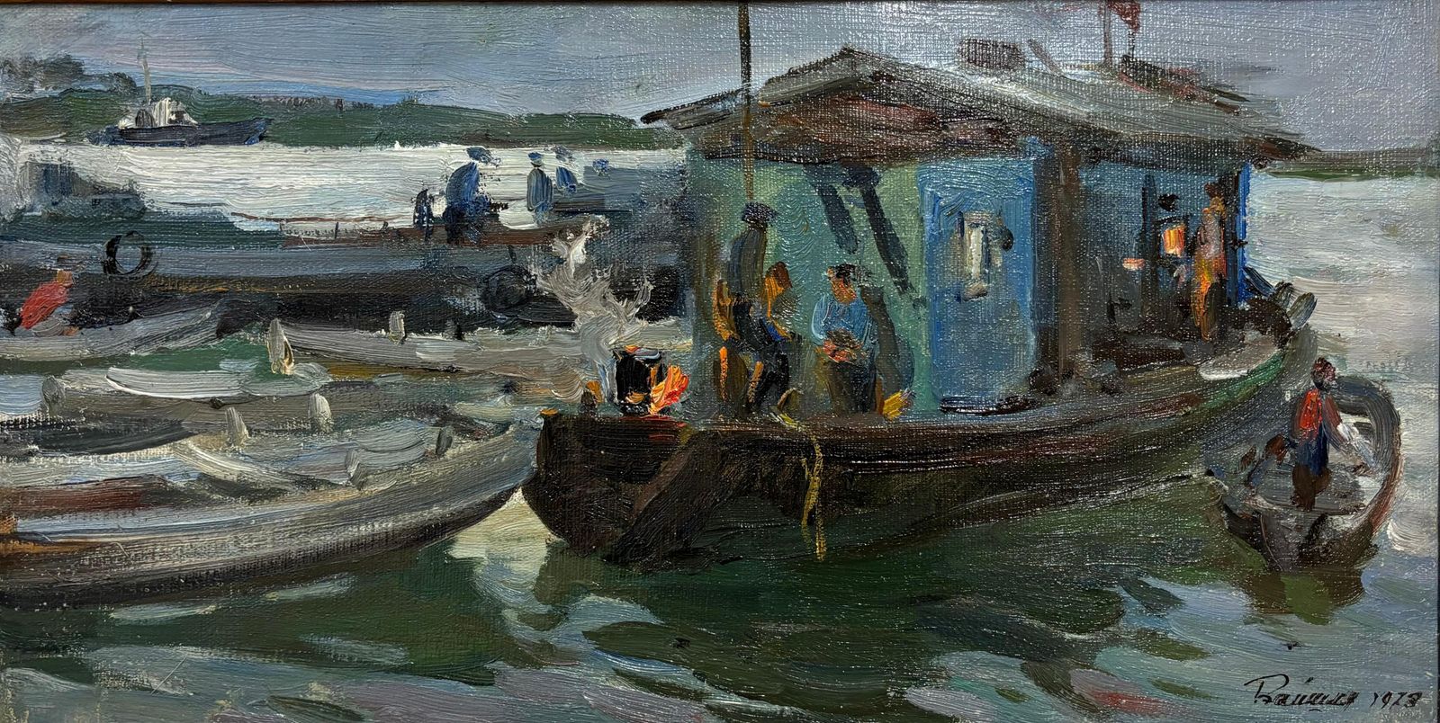 Leonid Vaichilia" Pescatori , Serata "  Olio Su Tela Cm. 58 X 30  19731973